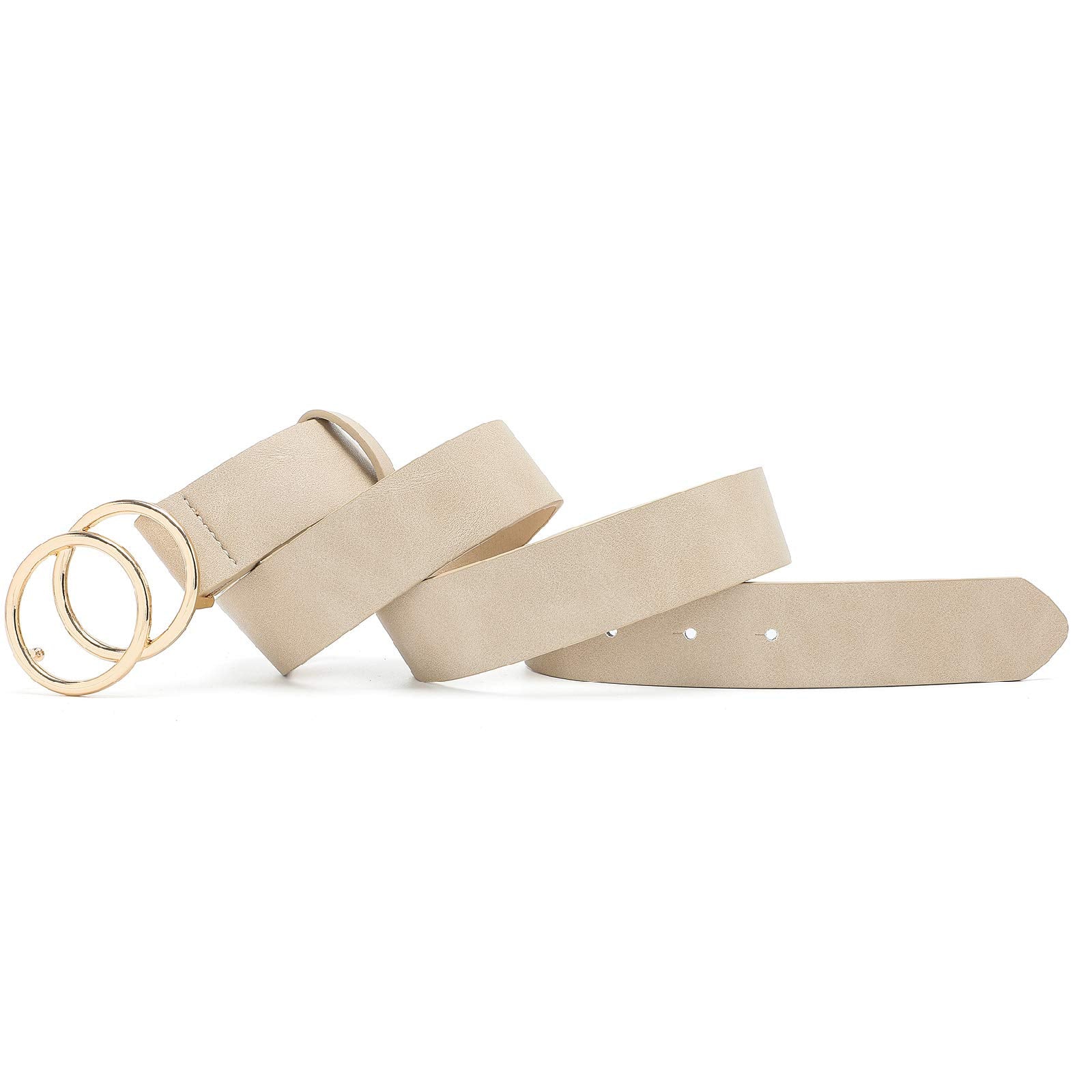 Earnda Women's Leather Belt Fashion Soft Faux Leather Waist Belts For Jeans Dress Beige X-Small