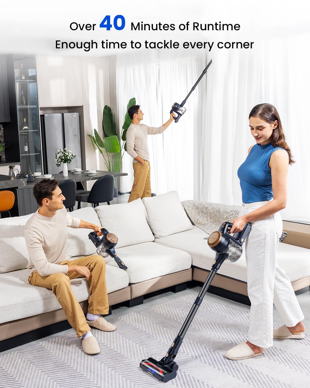 Proscenic Cordless Vacuum Cleaner, P11 Lite 38kPa Powerful Vacuum Cleaners for Home with LED Display, Up to 40 Mins Runtime Stick Vacuum, Anti-Tangle Brush, Lightweight Vacuum for Carpet, Hard Floor