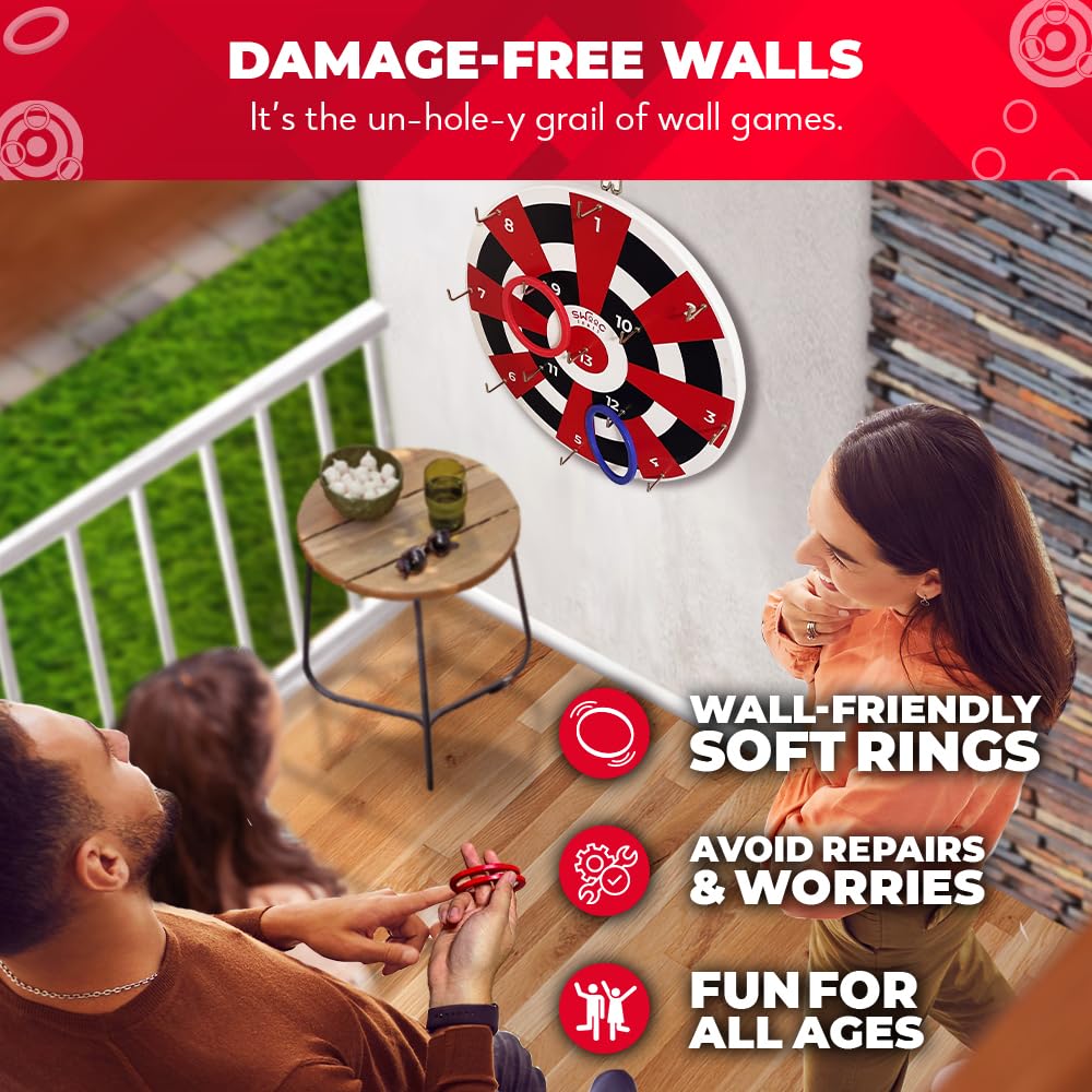 SWOOC Games β Hook Darts Ring Toss Game β Wood Board & Soft Rings β 20+ Games Included for Kids & Adults β Wall Mount Games β Ring and Hook Game β Ring Game β Wall Games for Game Room, Patio, Garage