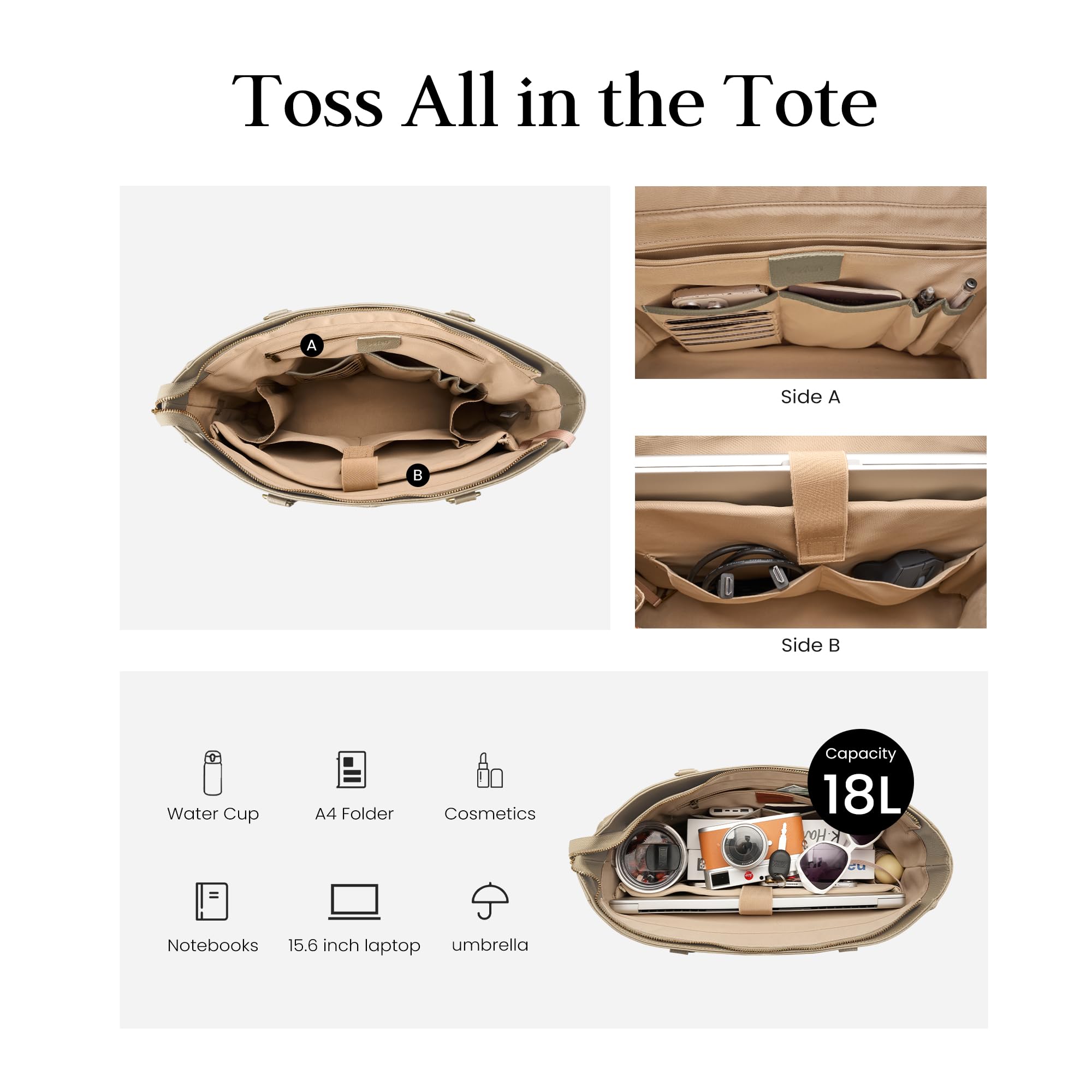 befen Genuine Leather Tote Bag Purse for Women, Women's Shoulder Totes Bags Purses Satchel Handbags with Padded Compartment for Daily & Travel Taupe