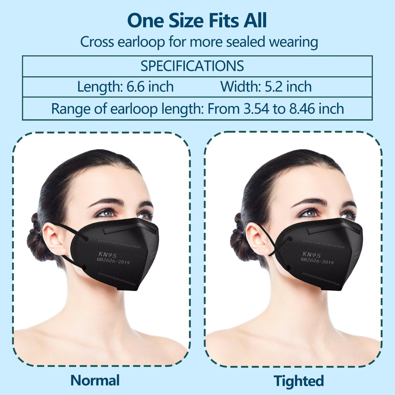 SDIW 50PCS KN95 Face Masks Black 5 Layer Cup Dust Safety Filter Efficiency≥95% with Elastic Ear Loops and Nose Bridge Clip Breathable Mask