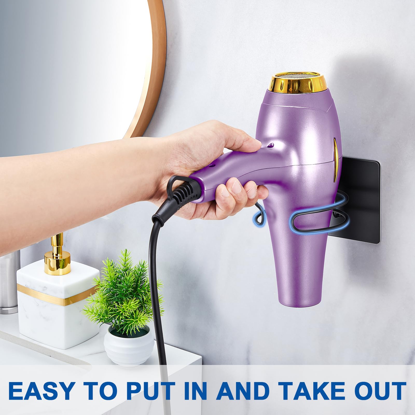 XILIMEN Hair Dryer Holder Wall Mounted, Self Adhesive Blow Dryer Hanger for Most Hair Dryers Storage, Hairdryer Holder Rack for Bathroom Cabinet, Black