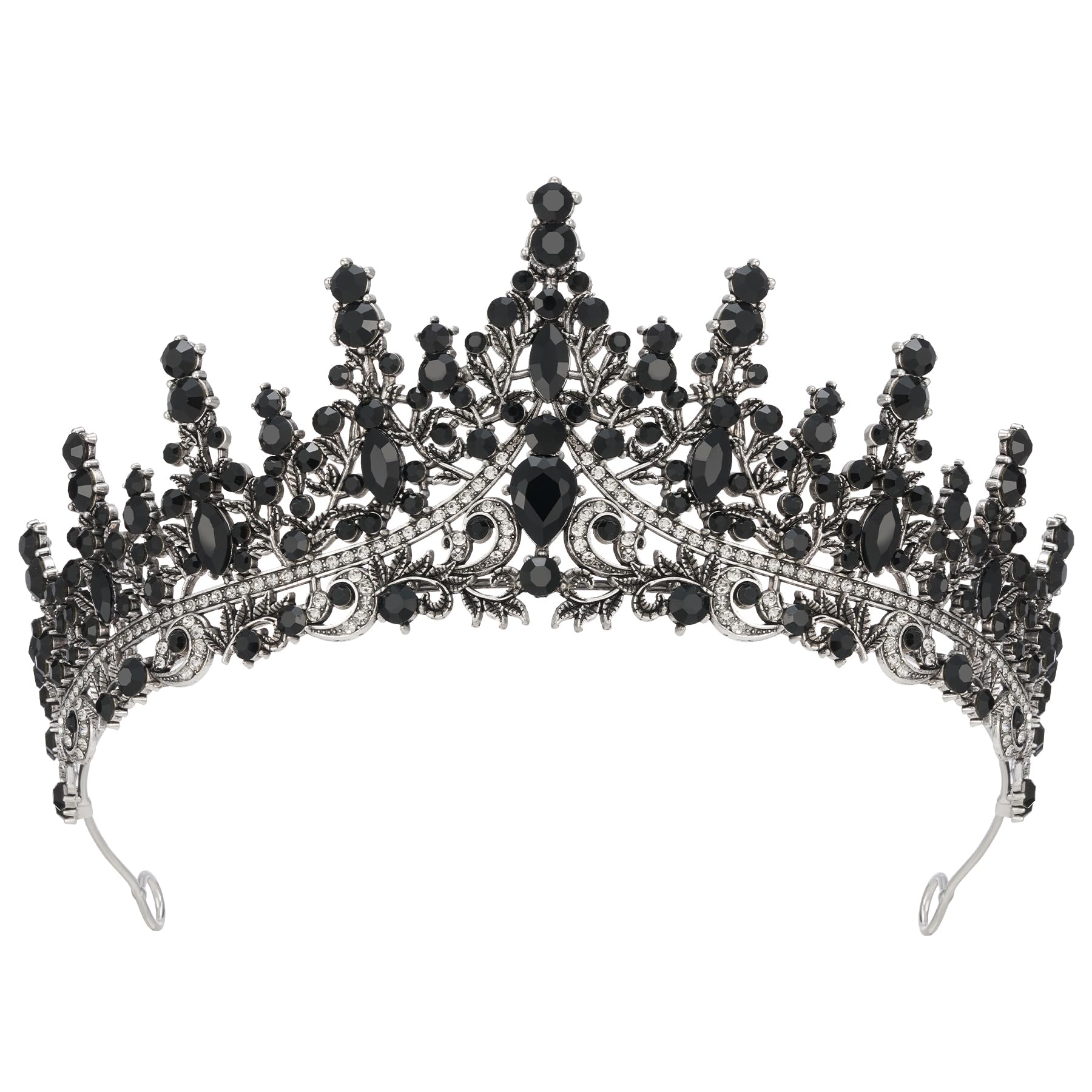 SWEETV Princess Tiara Crown for Women Girls,Royal Queen Crown,Wedding Tiara for Bride,Aurora Borealis Crystal Hair Accessories for Quinceanera Pageant Prom Birthday,Silver+Black