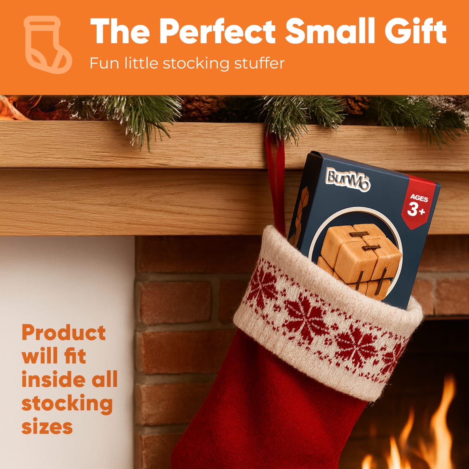 BUNMO Infinity Cube Fidget Toy - Stocking Stuffers for Teens - Teen Boy Toys - 1 Pack Beech Wood and BUNMO Magnetic Rings - Stocking Stuffers - Fidget Toys Adults - Stocking Stuffers for Boys - Black