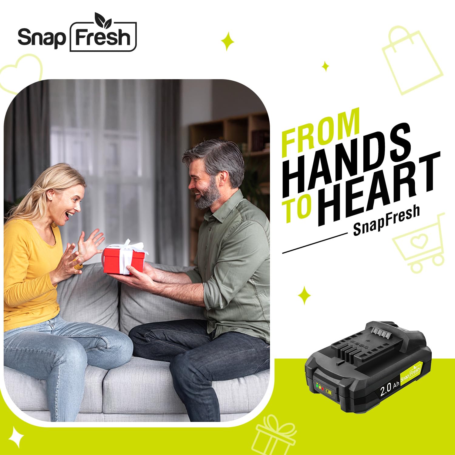 SnapFresh 20V 2.0Ah Li-ion Battery, 2-Pack(Not Compatible with Other Brands), Lithium-Ion Battery Support Fast Charging(BBT-DC20A)