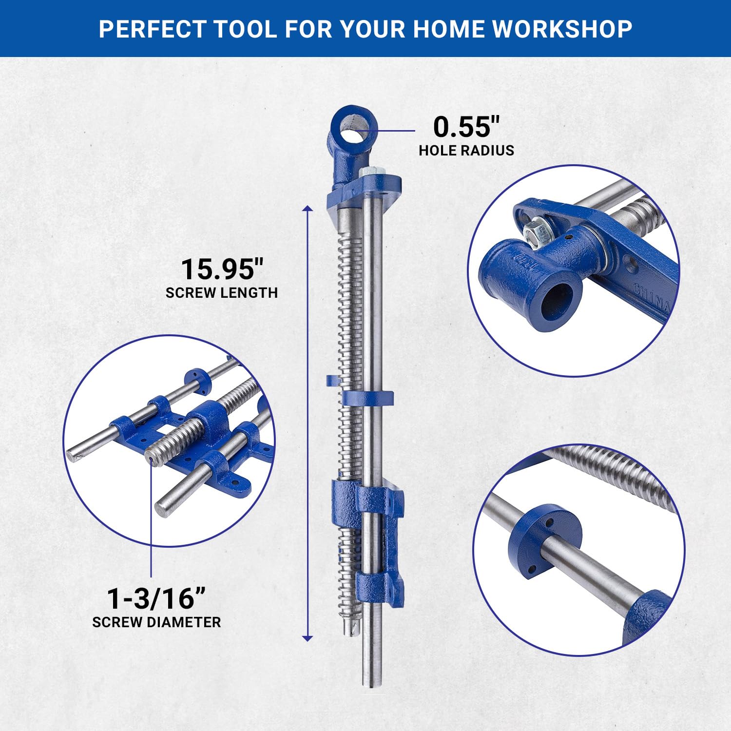 Yost Vises F10WW Woodworker's Vise | Front Vise | 10 Inch Woodworking Tool | Cast Iron Body Construction with a Solid Steel Main Screw | Blue