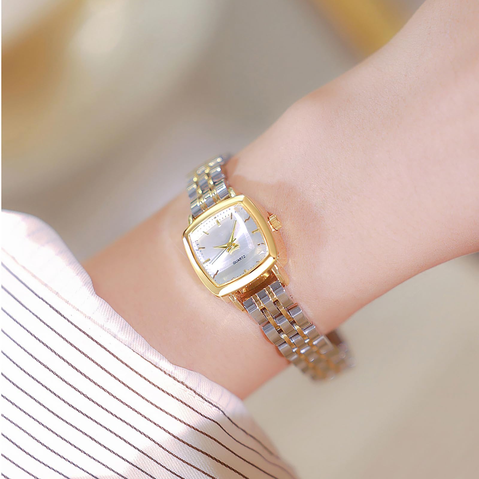 BESTKANG Luxury Retro Women's Watch - Stainless Steel Bracelet,Waterproof Fashion Dainty Gold Watches for Women,Includes Bracelet Adjustment Tool (Two Tone White)