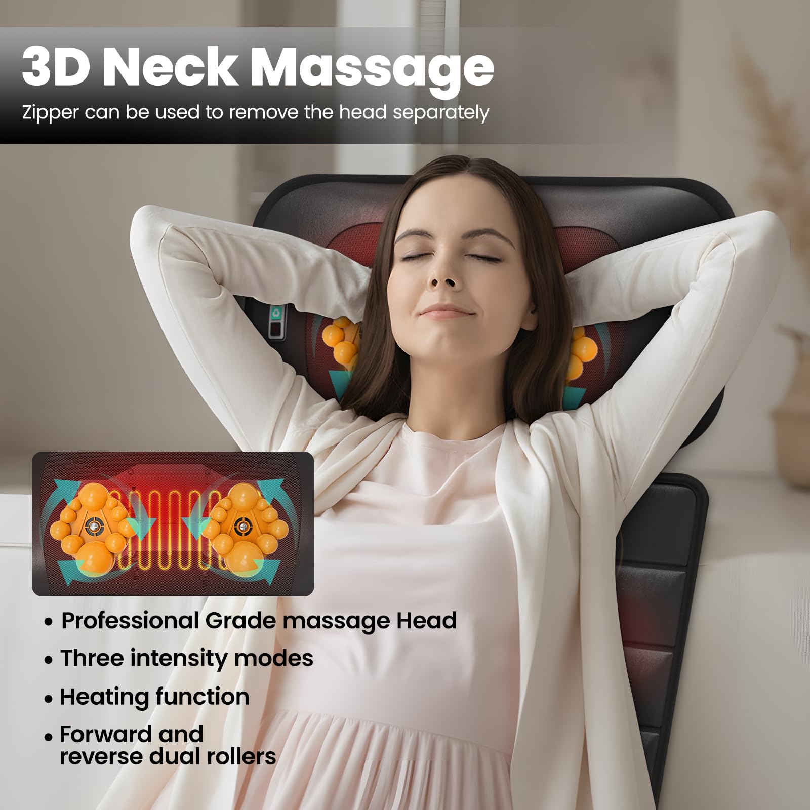 DOPICT Massage Mat, Detachable Neck Massager, Full Body Vibration Heating, Massage Pad with 10 Vibrating Motors and 9 Speed Settings for Home Office Use, Gift for Men Women Parents,Black