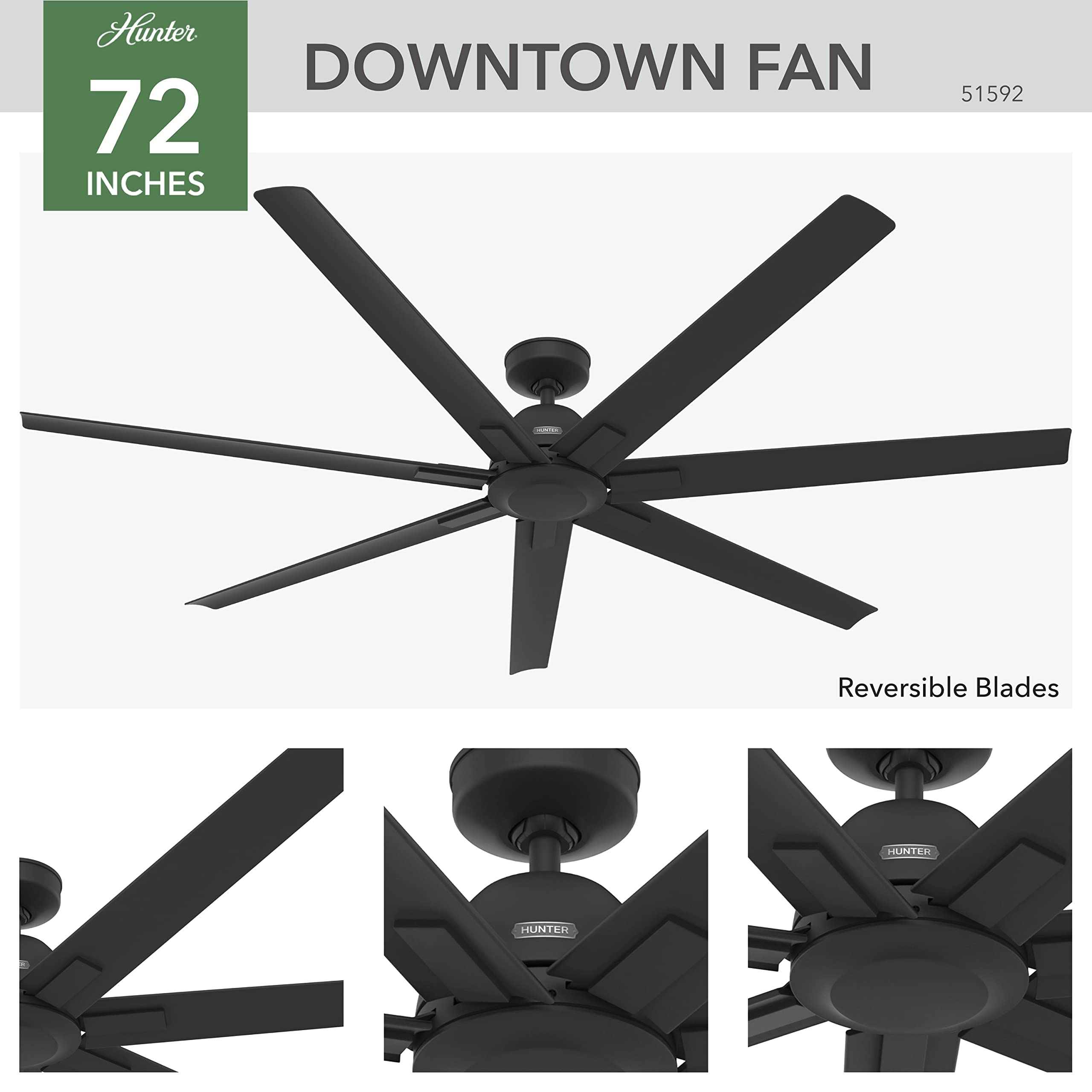 Hunter 51592 Downtown Ceiling Fan 72 inches Matte Black