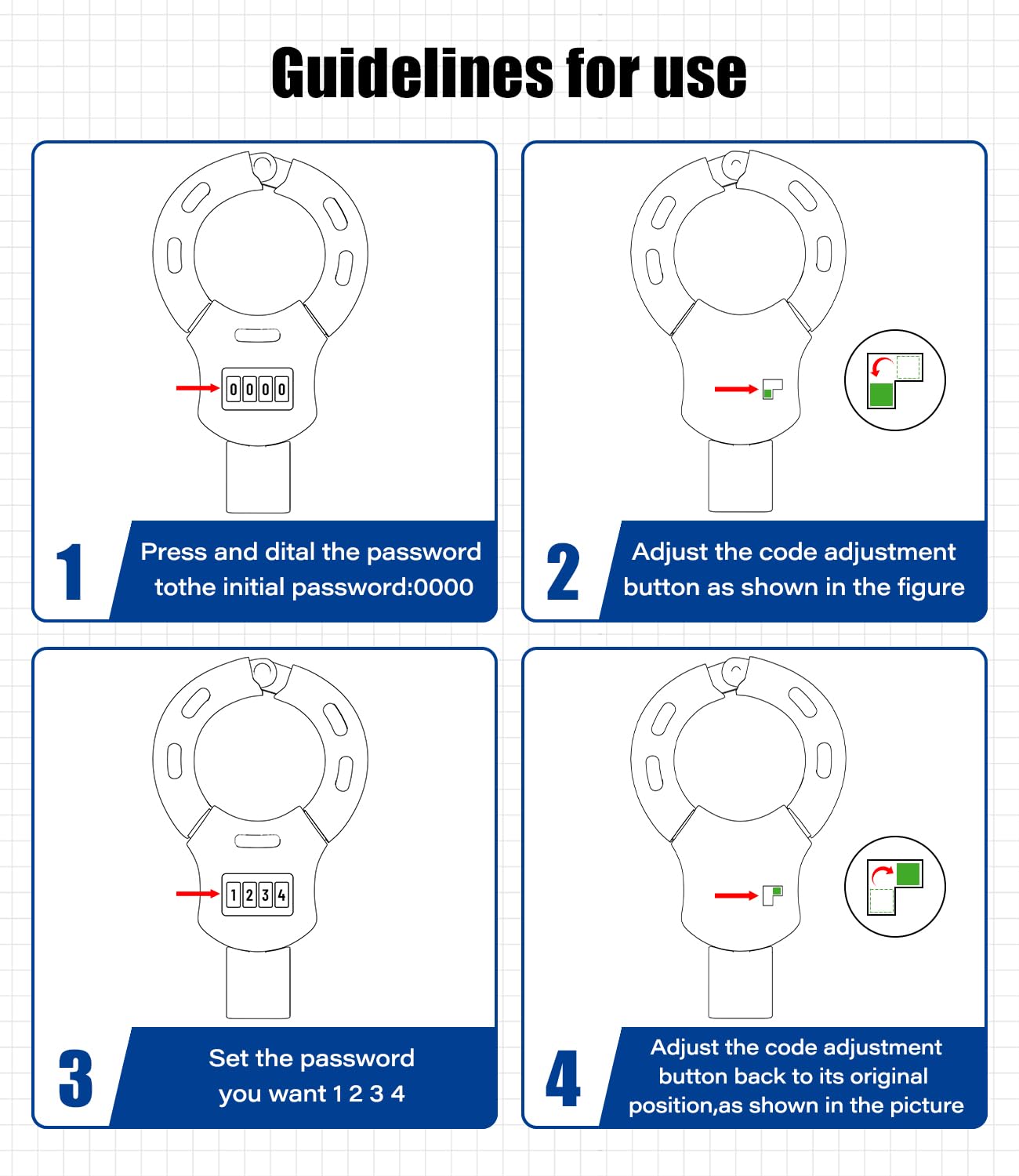 Scooter Lock, 4 Digit Combination Electric Scooter Locks Anti Theft Heavy Duty Resettable Keyless Bicycle Lock for E Scooter Bike Motorcycle & Door