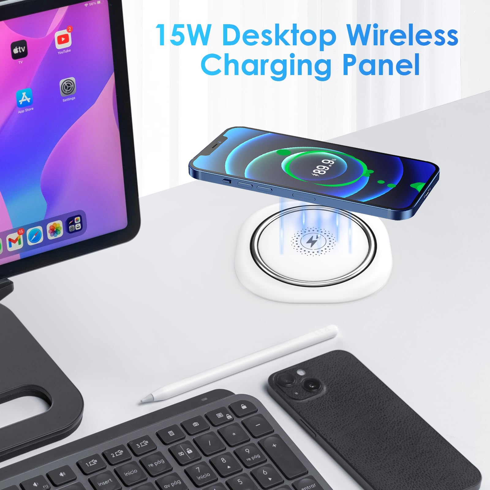 3.15in Pop Up Countertop Outlet with 15W Wireless Charger, Max 20W USB Power Delivery 15A Tamper Resistant, Desktop Mount Electrical Receptacle with 4 Outlets & 4 USB for Home Office