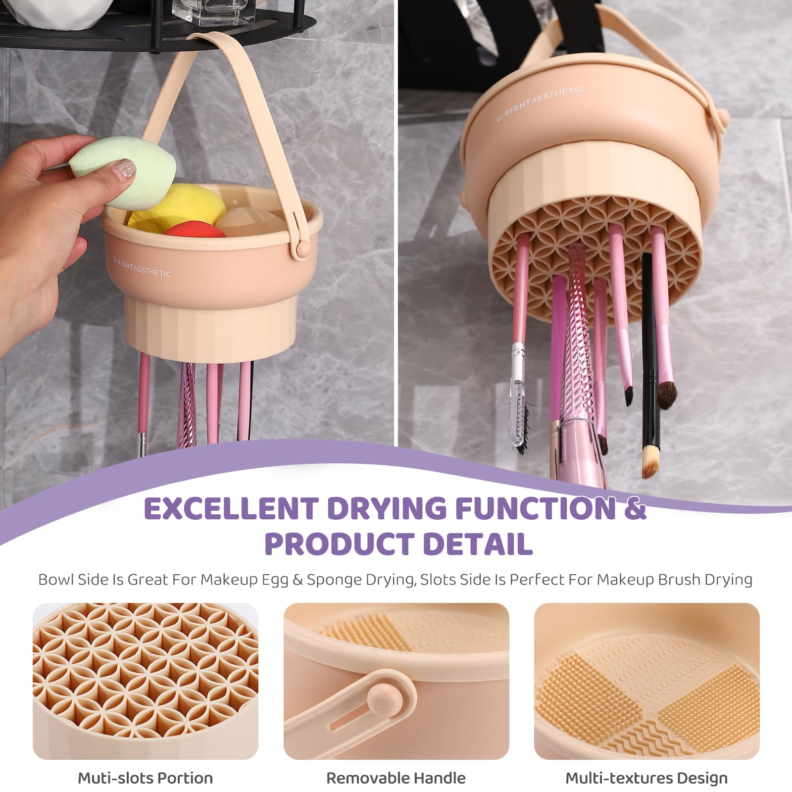 Makeup Brush Cleaner Mat 3 in 1 Silicone Makeup Brush Cleaner Bowl Cosmetic Brushes Cleaning Tool Organizer for Storage and Air Drying(Khkai)