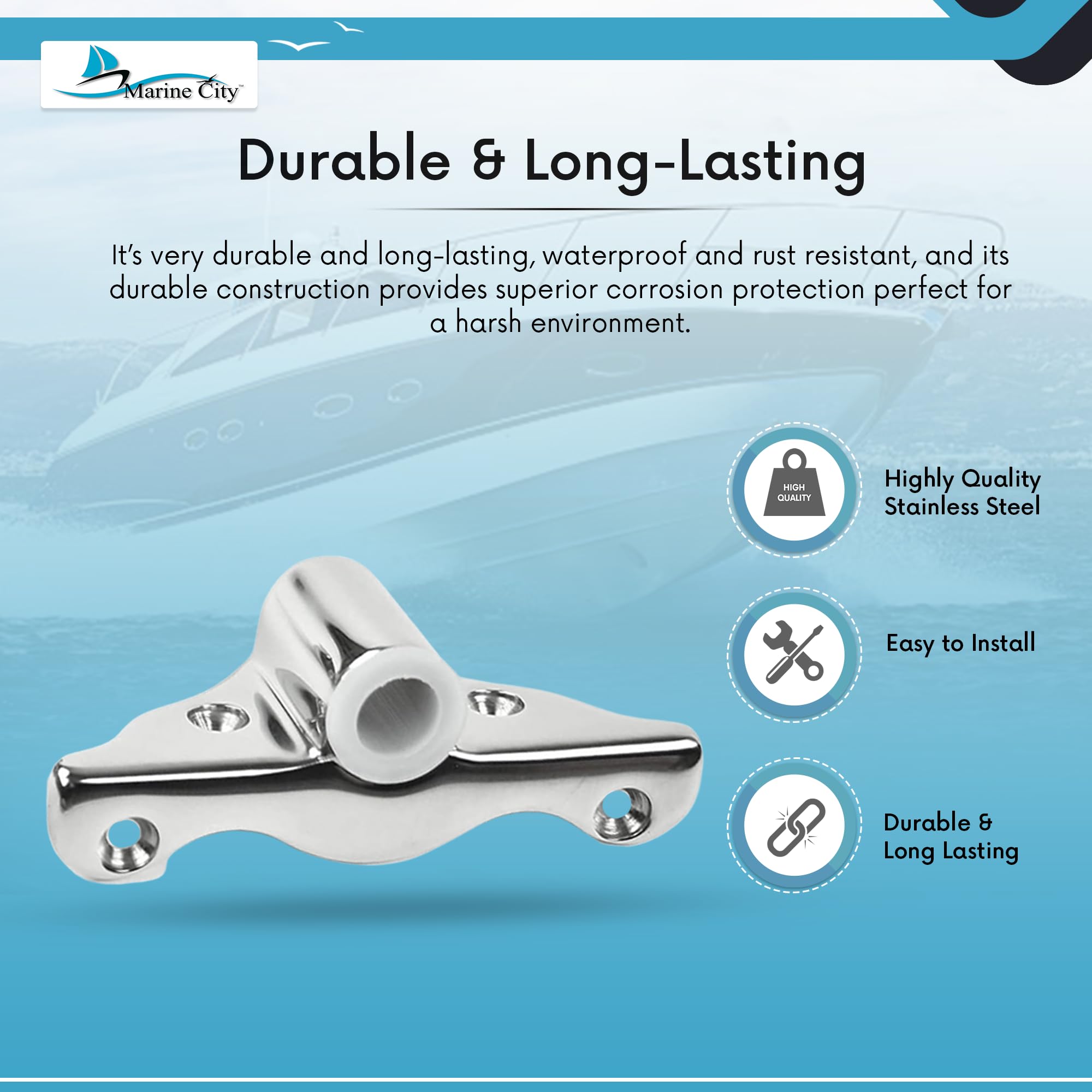 MARINE CITY 316 Grade Stainless Steel Polished Finish Shank Angle Side Mount Sturdy and Durable Rowlock Oarlock Socket (1/2 Inches) for Boats, Yachts – Marines – Ships – RVs (Pack of 2)