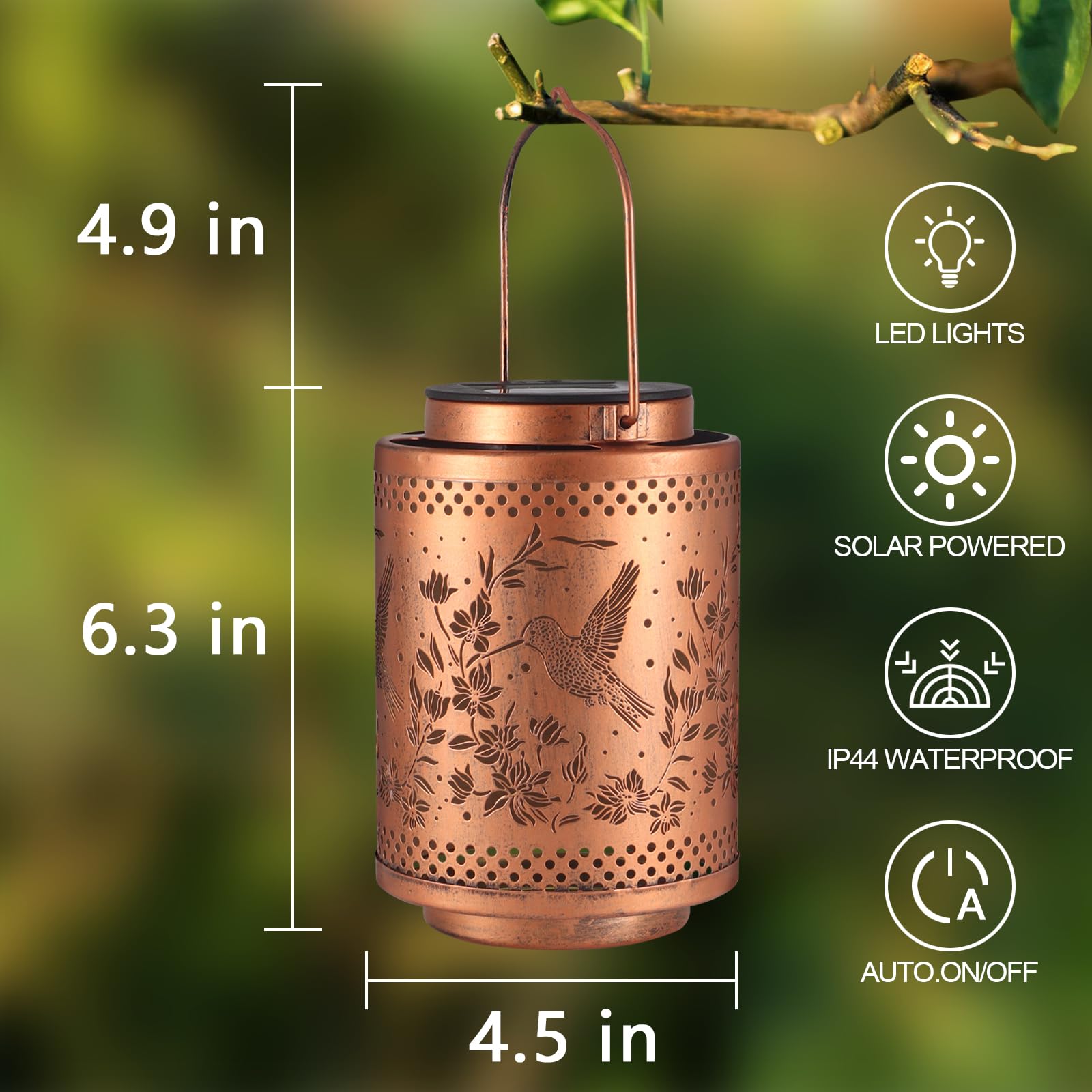Hummingbird Solar Lanterns Garden Decor Birthday Gifts for Women Mon Grandma Metal Hanging Solar Lights Waterproof Outdoor Decoration for Outside LED Lanterns for Yard Patio Lawn Pathway Landscape