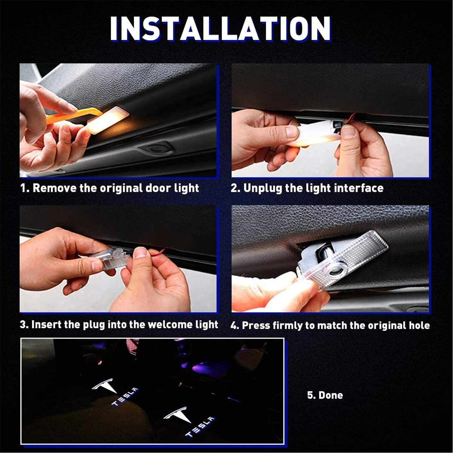 Meagkka Car Door Lights for Model S/3/X/Y Logo Projector 4 Pack Tesla Puddle Lights LED Welcome Lights Ghost Shadow for Model 3/S/Y/X Accessories