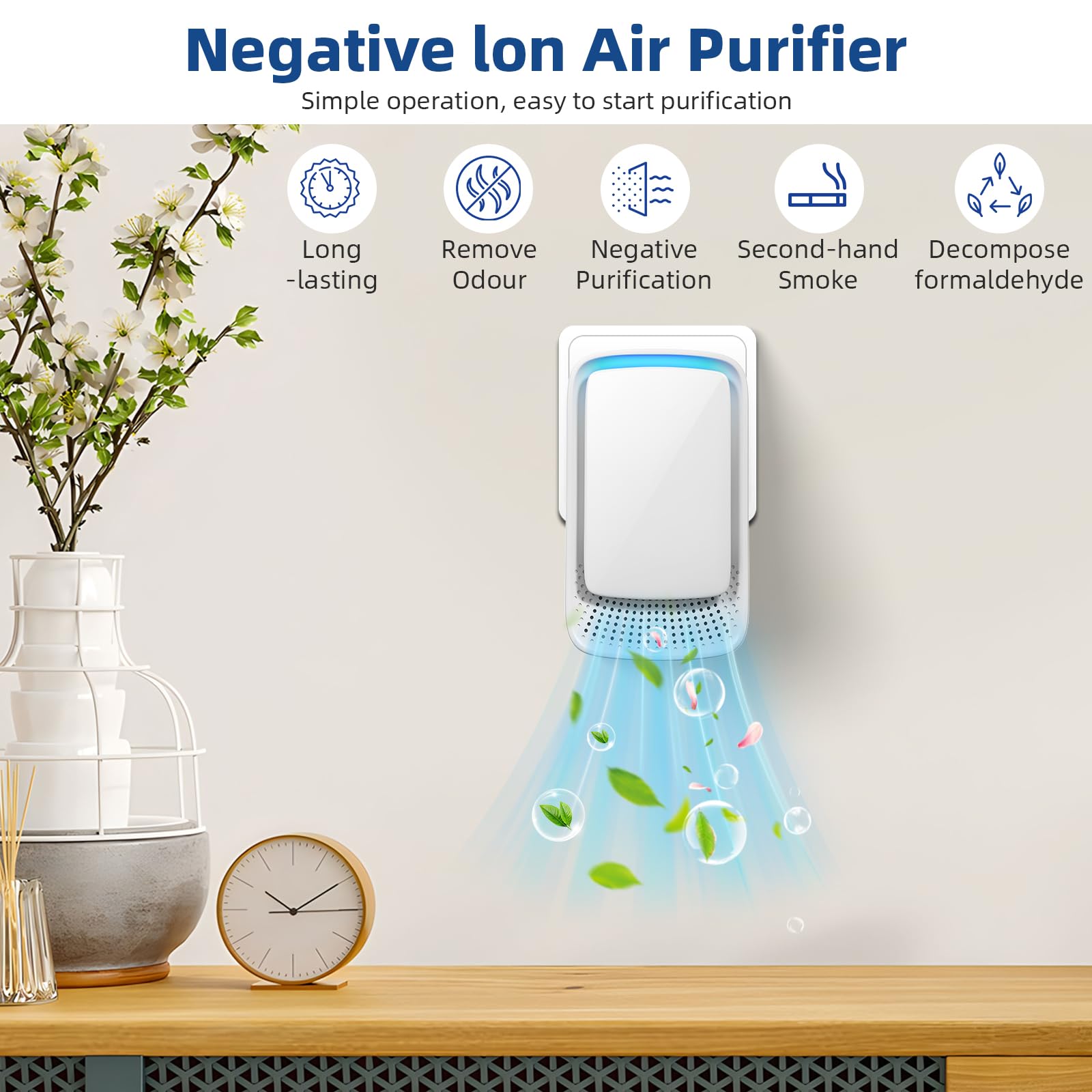 2026 Air Ionizer Plug In Air Purifier with Negative Ion Generator,Air Ionizers for Home & Dust Mites,Quiet Mini Air Freshener for Bedroom,Office,Basement,Air Purifiers for Odor,Dust,Smoke,Pets Smell