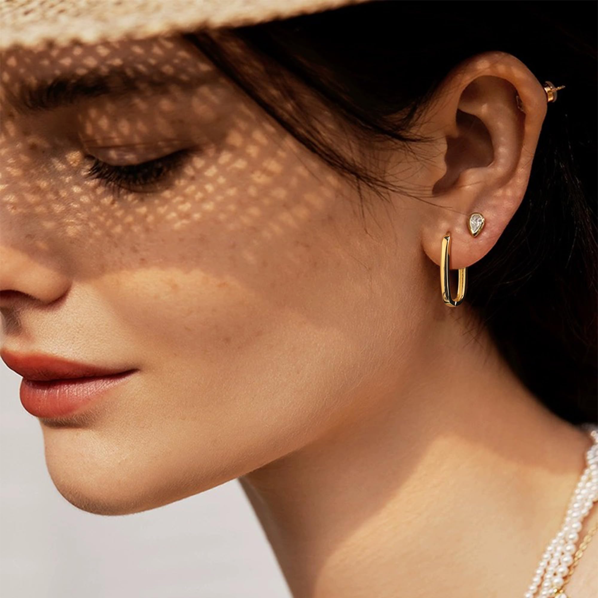 14K Gold Plated Sterling Silver Earrings Small Rectangle Hoop Earrings for Women Hypoallergenic Small Hoops Earring Gold Square Hoop Earrings for Women Trendy