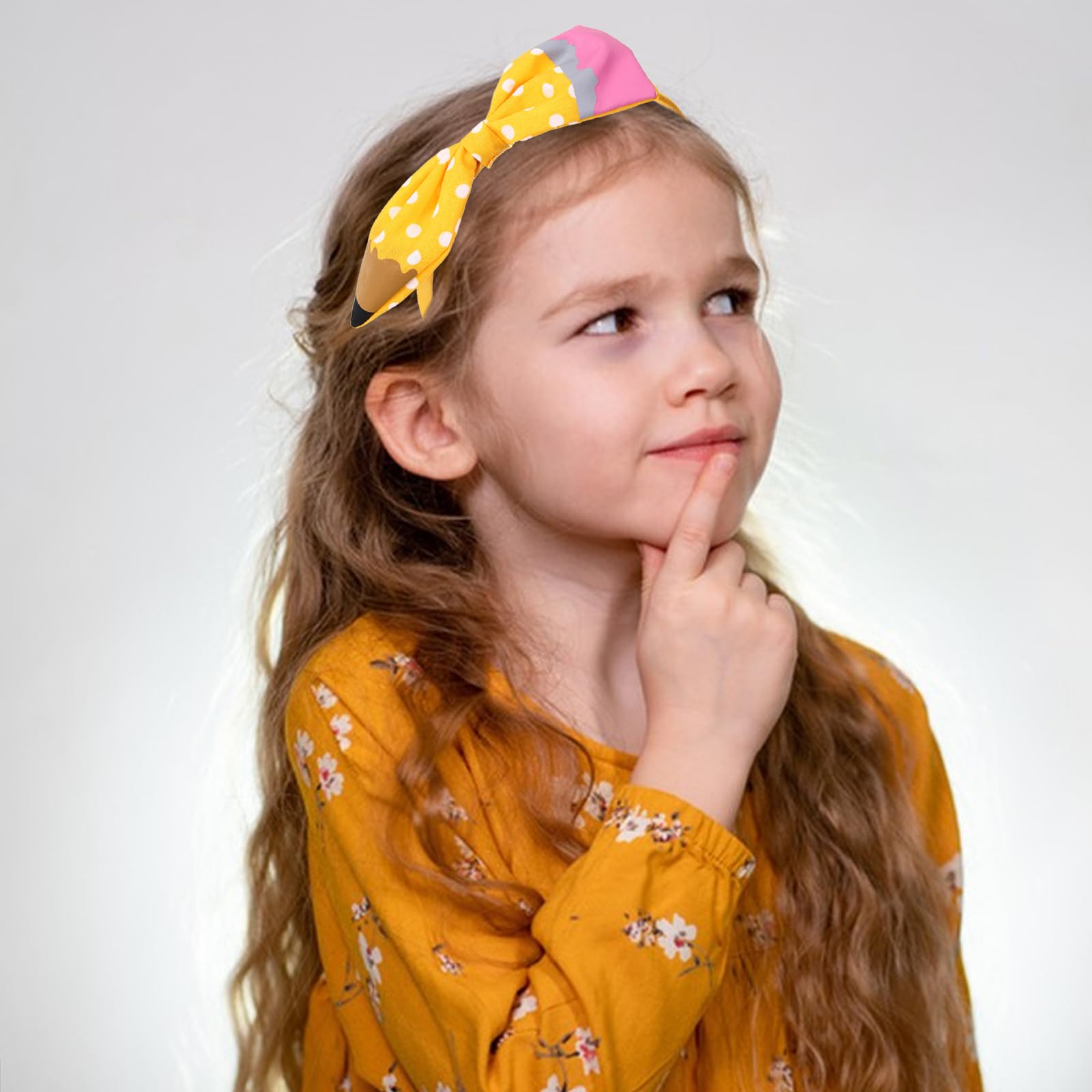 HOXIEYA Back To School Headband Cute Yellow Pencil Headband for Girls Bow School Hair Band Hair Accessories Back To School Outfits