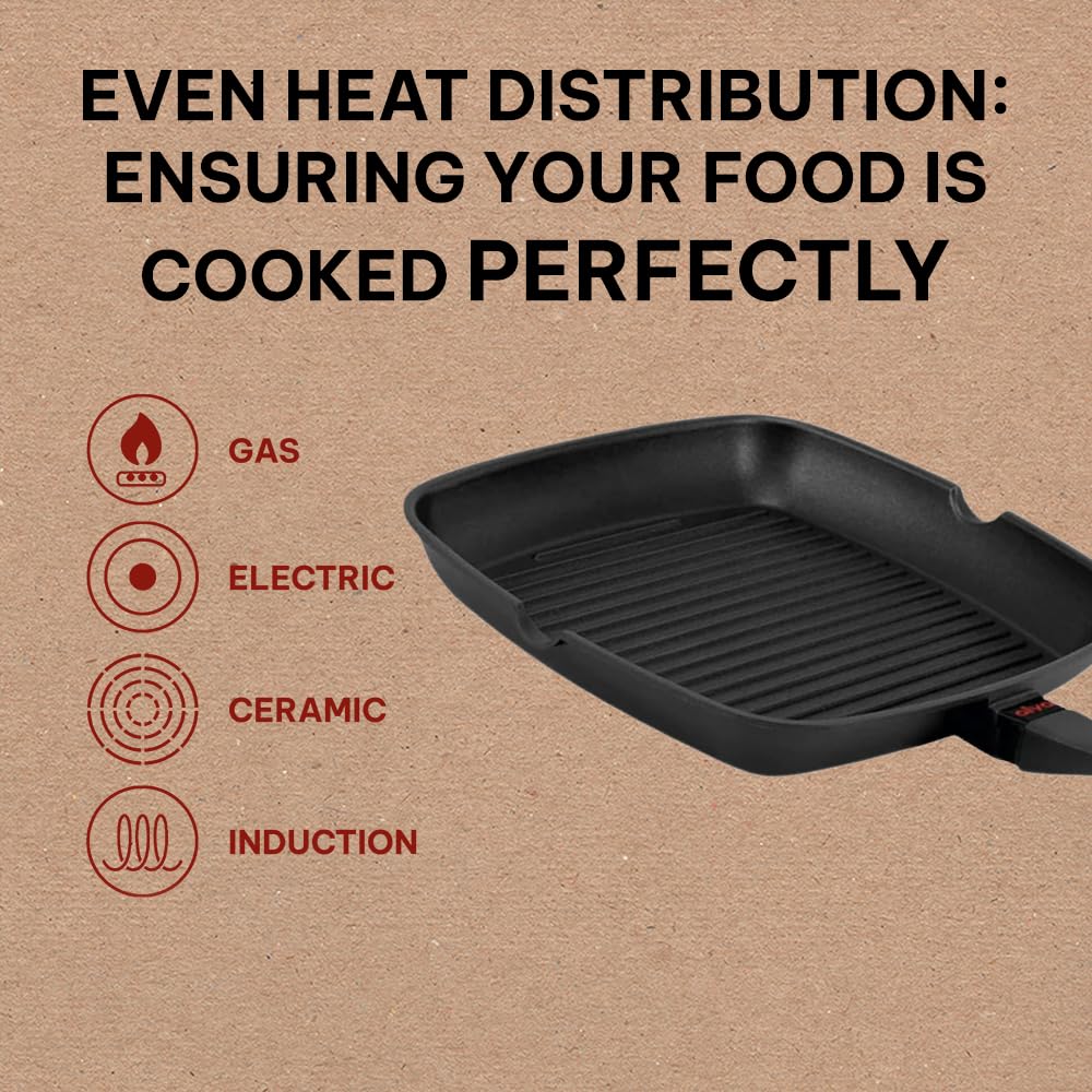 Alva Energy 11 Inch Ceramic Coated Cast Aluminum Grill Pan Nonstick Easy Clean Even Heating with Grill Marks Fat Drainage Lightweight Sturdy Indoor Oven Induction Cooking Stay Cool Balanced Handles