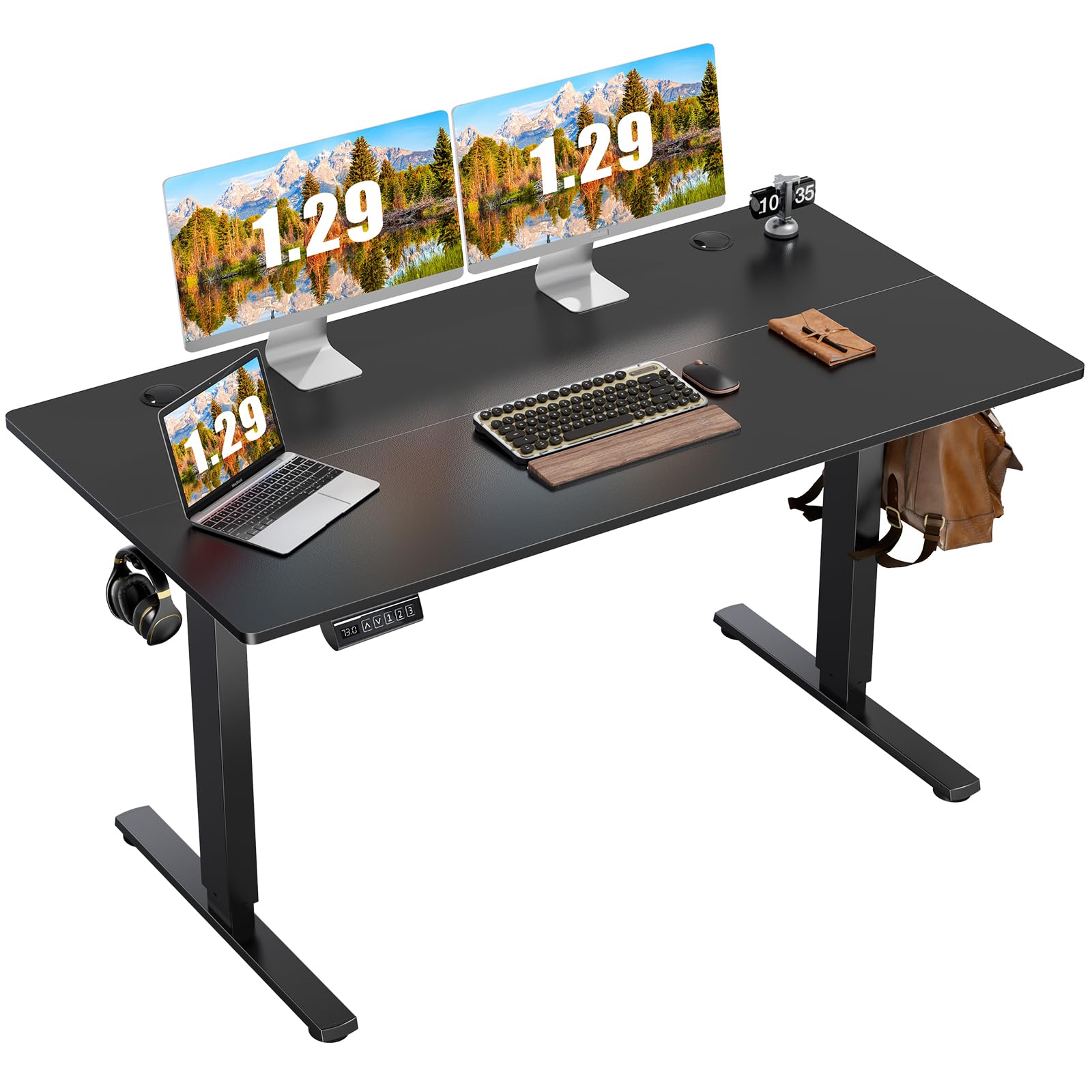 Sweetcrispy Standing Desk Adjustable Height, 55inch Electric Sit Stand up Desk for Home Office, Modern Rising Work Table for Computer Laptop, Gaming Desk Ergonomic Workstation, Black