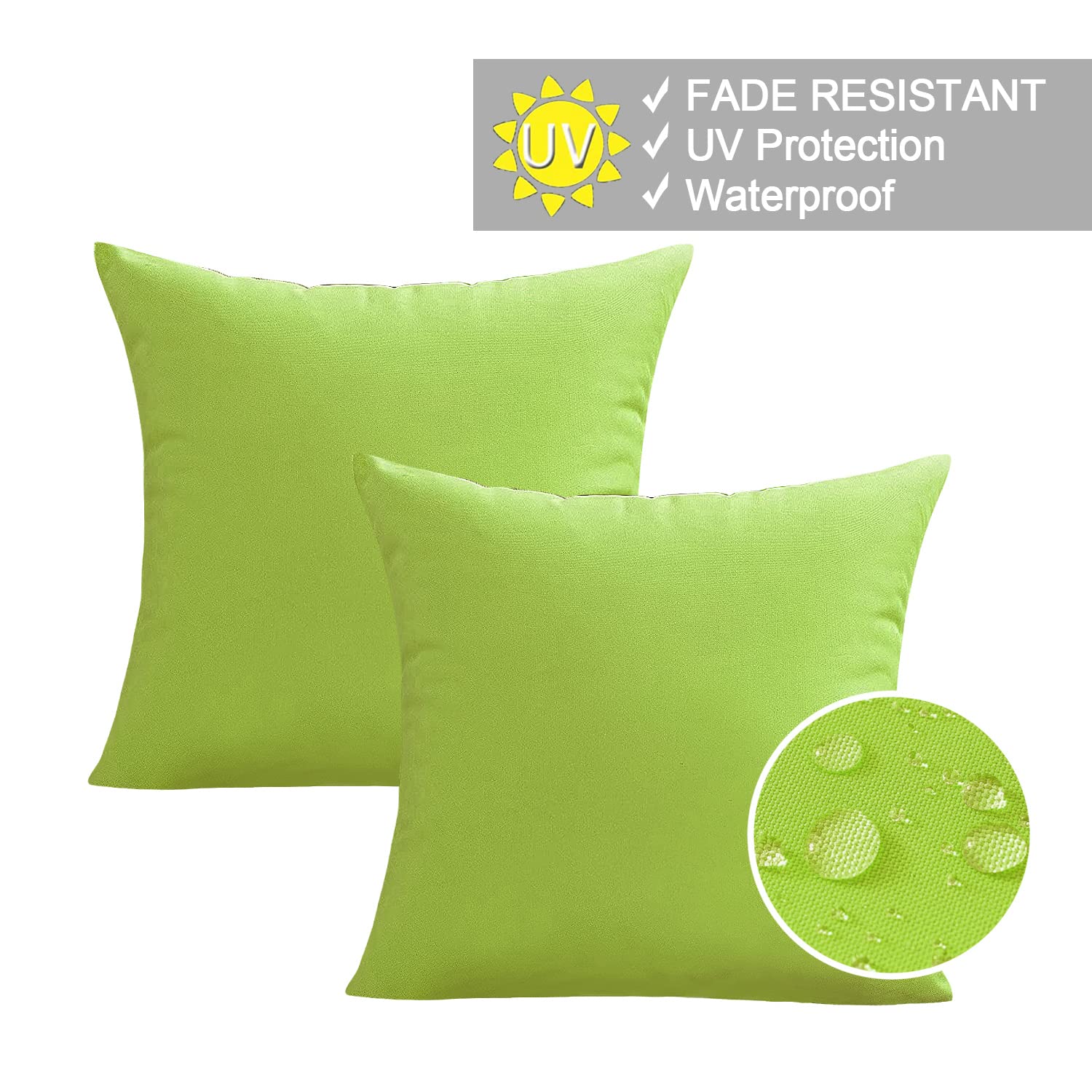 VAKADO Outdoor Waterproof Throw Pillow Covers 18x18 Set of 2 Decorative Green Patio Furniture Sunbrella Cushion Cases Outside Decor for Couch Garden Bench Porch