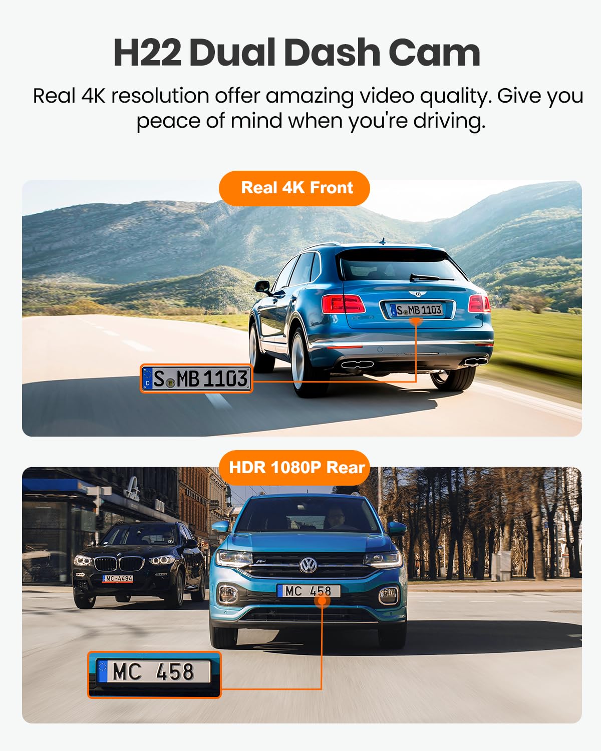 YEECORE Dash Cam Front and Rear, Real 4K+1080P Dual Dash Cam, Built-in WiFi GPS, 3.3 Inch Eye-Care Screen, HDR Night Vision, 24H Parking Mode, 157°Wide Angle Dash Camera for Cars, Loop Recording