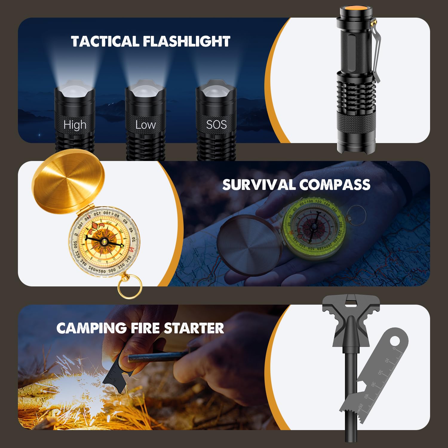 Gifts for Men Him Dad, Survival Kit and Equipment 25 Pcs, Christmas Stocking Stuffers,Camping Essentials, Survival Gear, Cool Gadgets for Men