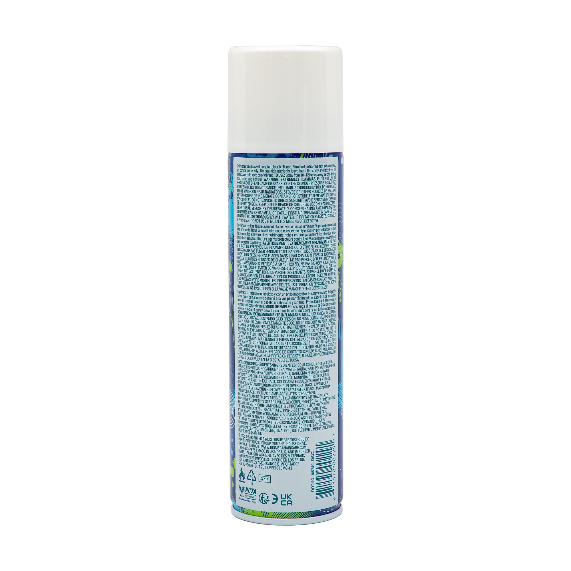 BIOMEGA. Firm and Fabulous Hairspray, 10 Oz, Firm-Hold Hairspray, Leaves Hair Brushable, Ultra-Shiny, and Frizz-Free, UV Protectants Keeps Color Vibrant