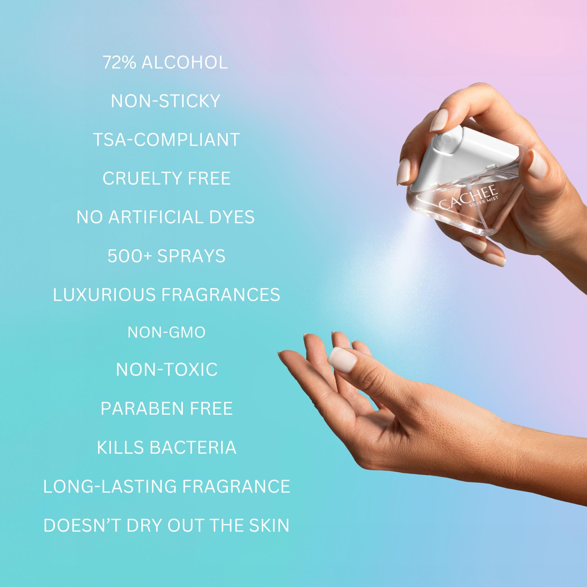 CACHEE Hand Sanitizer Spray - Devine, Travel Size Skin Care Essentials, Kills Germs & Bacteria Non-Sticky Long-Lasting Scent Quick-Drying Luxurious Fragrances, Aesthetic Design, 1FL OZ (30 ML)