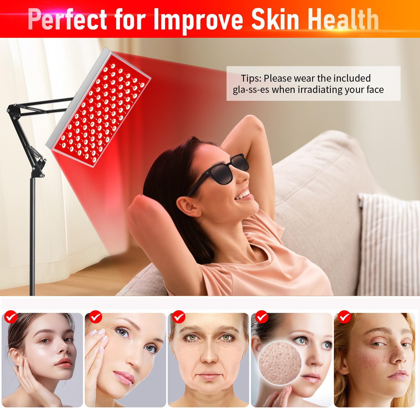 Red Light Therapy, Red Light Therapy Lamp for Body,Red Infrared Light Therapy Panel with Stand,Deep 660nm and 850nm Near Infrared Led Red Light Therapy Device at Home for Face Pain Skin Back