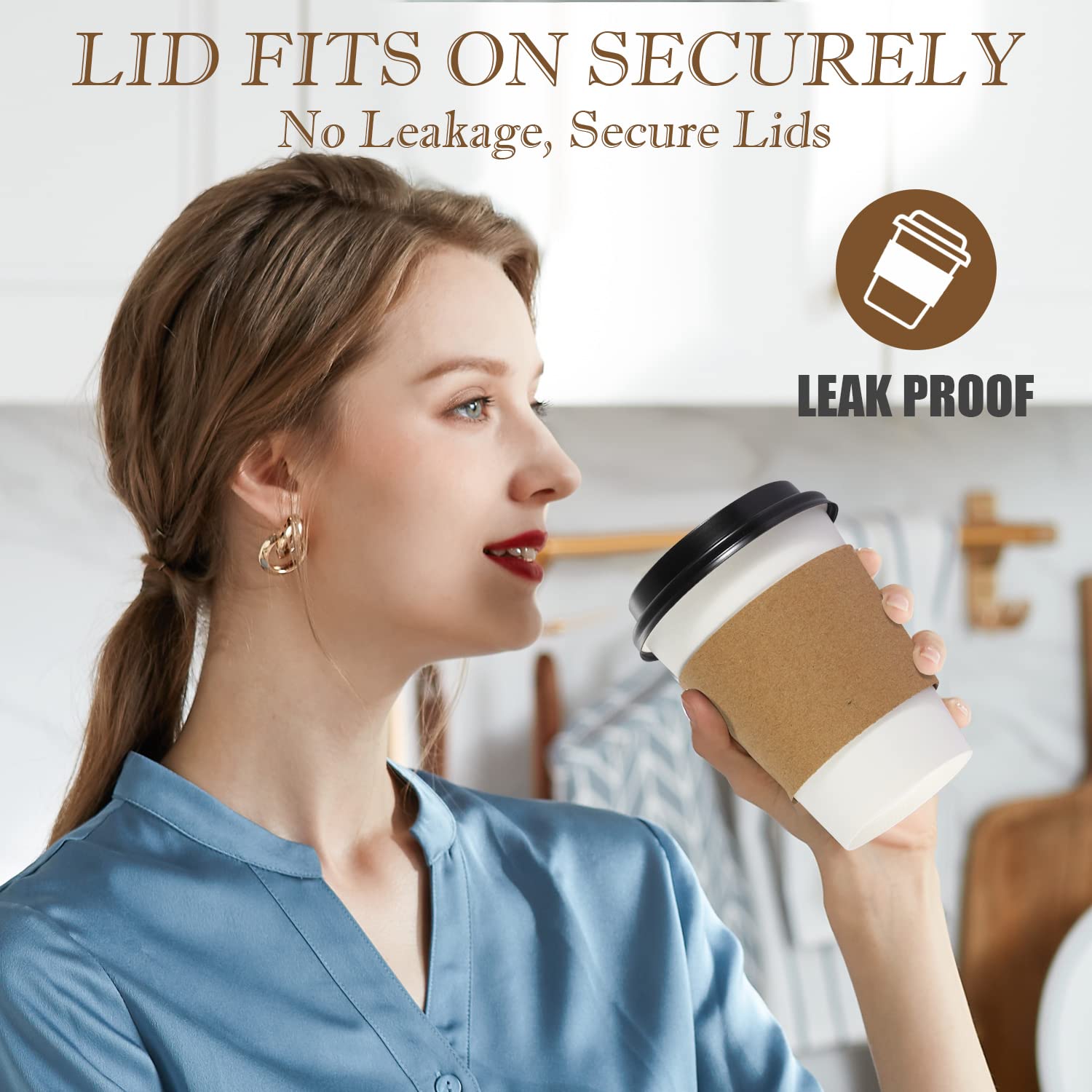 BENEVAL 100 Pack 12 oz Disposable Coffee Cups With Lids and Sleeves, Sturdy White Paper To Go Cups for Hot and Cold Beverages