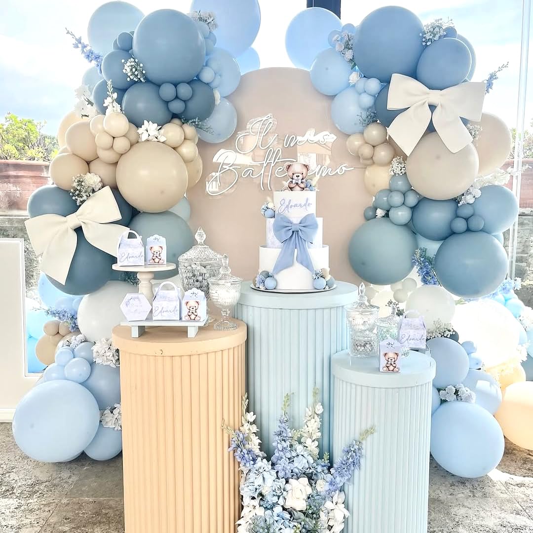 Dusty Blue White Balloons Set, 50pcs 12 Inch Dusty Blue Balloons Blue Sand White Balloon for Party Decorations Adult Party Wedding Party Decoration