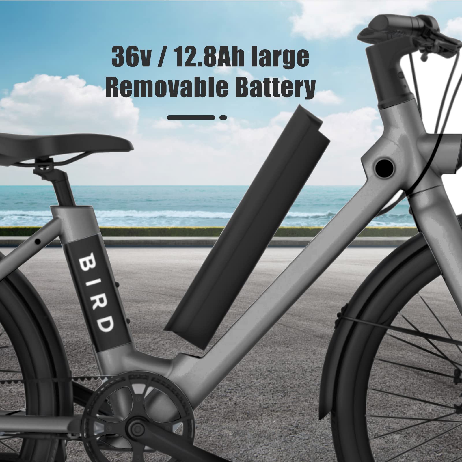 Bird Electric Bike for adults 500W Motor, 20MPH EBike woman with 36V Removable Battery- LCD Display, Disc Brake, 26" Tire, manual throttle, Carbon Belt Drive, Adults Electric Commuting Bicycle Gray