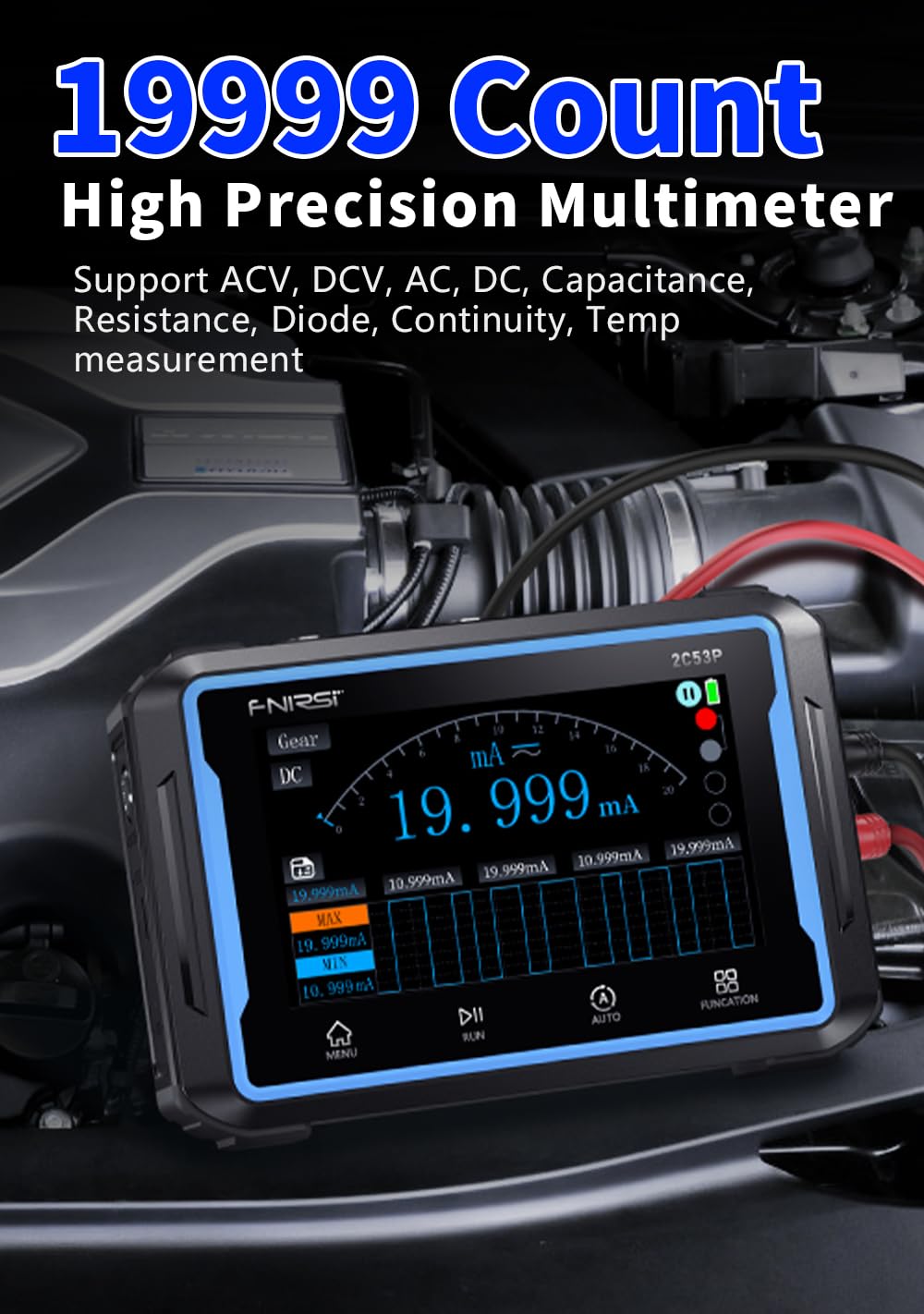 【2C53P Plus Upgraded with Carrying CASE】3in1 Oscilloscope/Multimeter/DDS Signal Generator Tablet Touch Screen Portable Digital Automotive Oscilloscope 2 Channel 50MHz Bandwidth 250Ms/S Counts