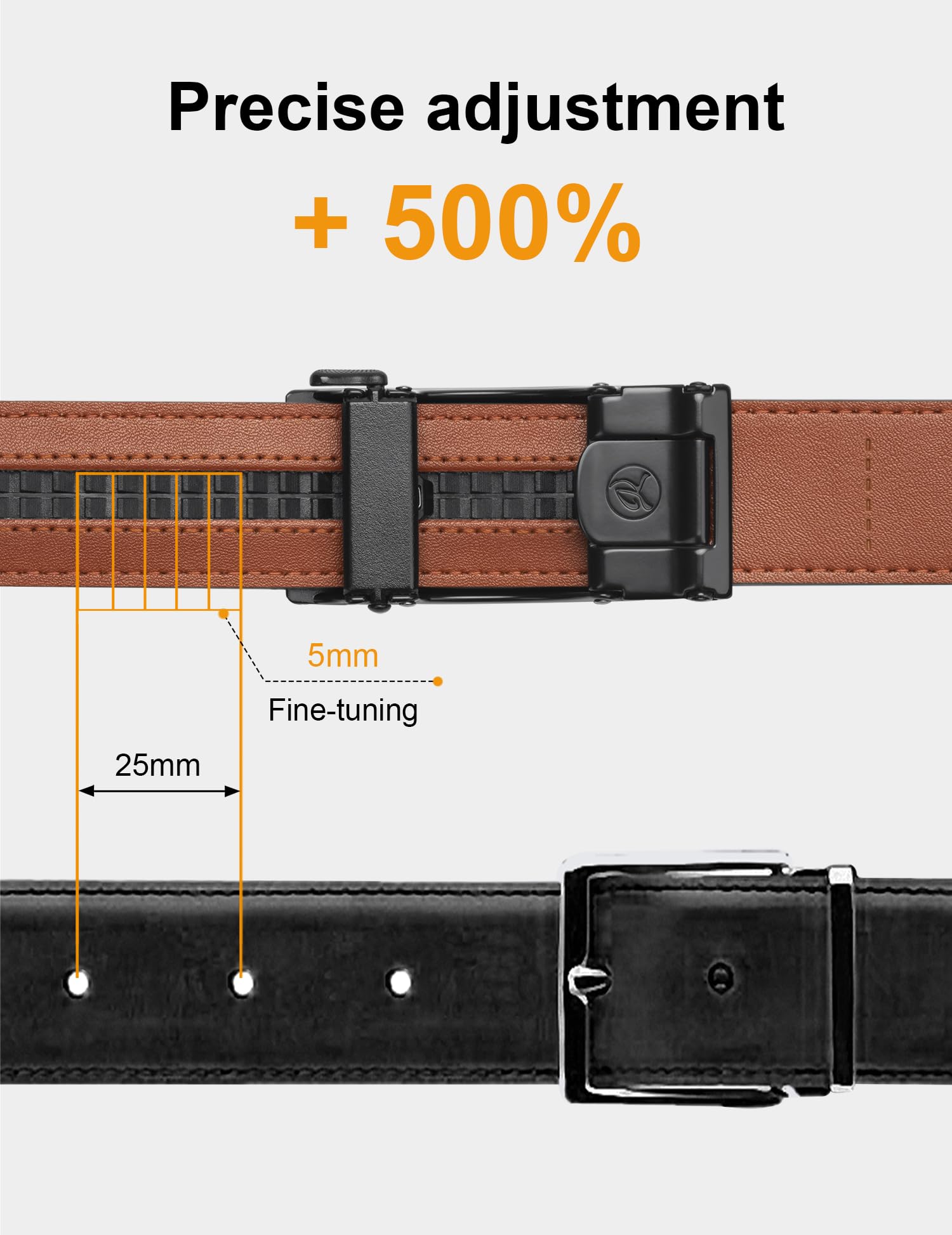 JUKMO Men’s 35mm Leather Ratchet Belt with Original Slide Buckle in Gift Box (Rollers - Black, S-28 to 36" Waist Adjustable (Length 45"))