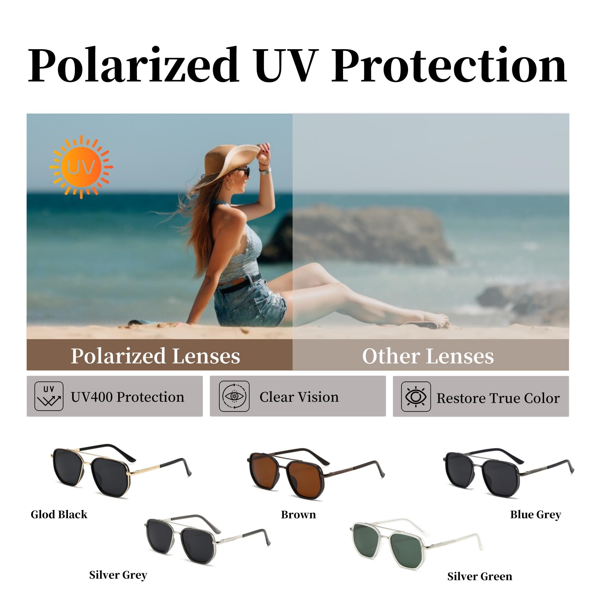 BOBUXLIIN Square Fashion Aviator Sunglasses Women Classic Polarized with UV400 Protection 2025