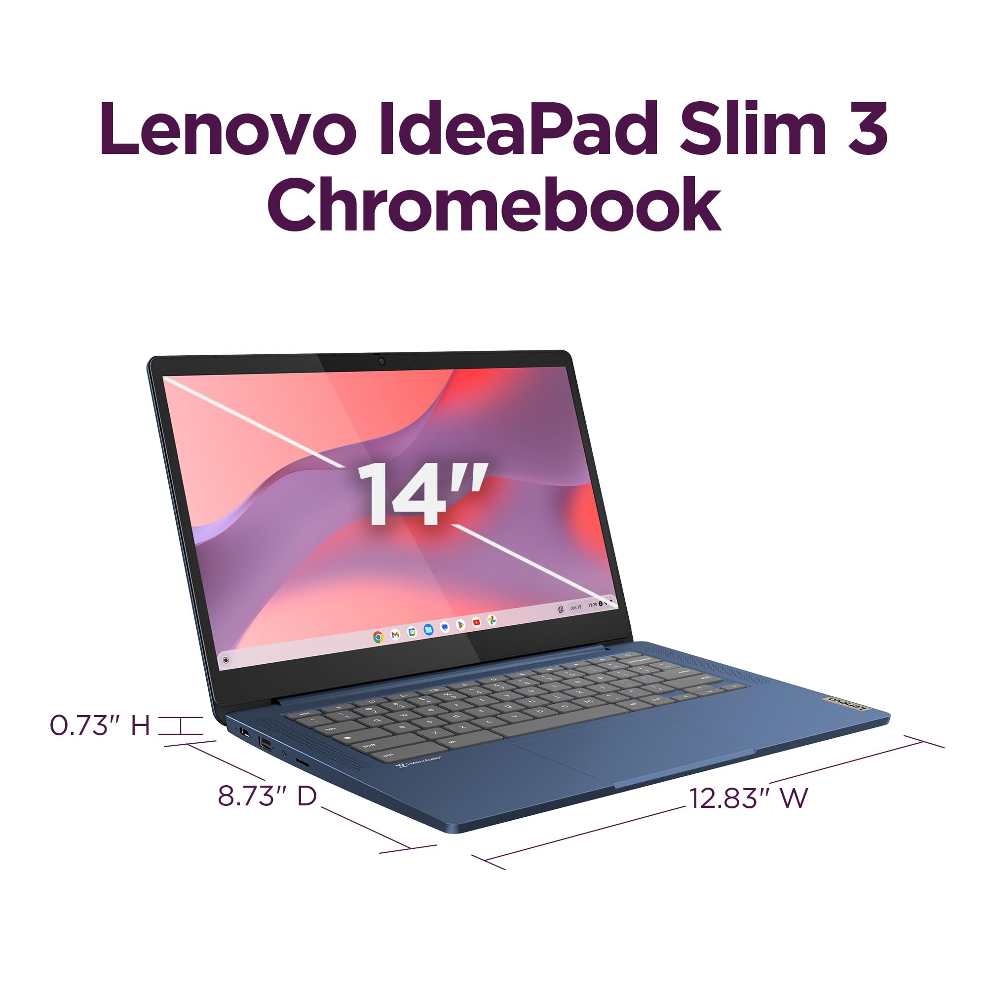 Lenovo IdeaPad Slim 3 Chromebook - 2024 - Lightweight Laptop - Waves MaxxAudio® Speakers - 14" HD Display - HD 720p Camera - 4GB Memory - 64GB Storage - MediaTek Kompanio 520 - Abyss Blue