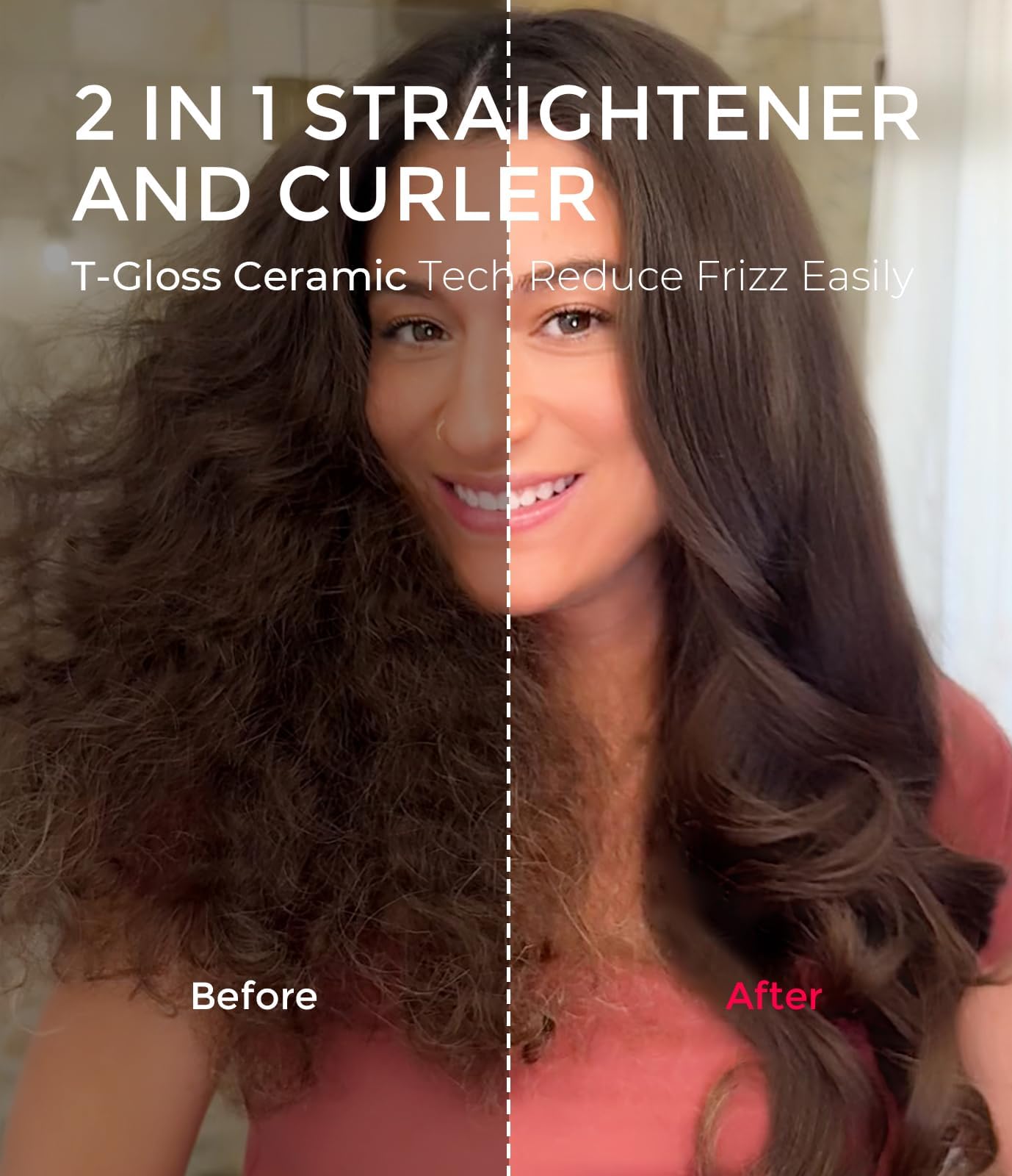 TYMO Thermal Brush Heated Round Brush - STYLUX Blowout Volumizer with Flexi-Fit Tech for Hair Straightening, Curling Styler Tool, Hair Straightener and Curler 2 in 1, Dual Voltage, Quick & Easy, Gold