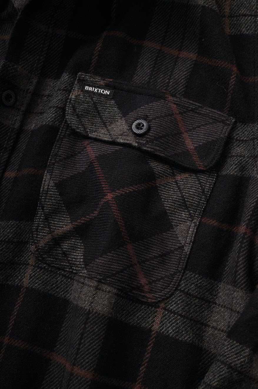 Brixton mens Bowery L/S Flannel Button Down Shirt, Black/Charcoal, XX-Large US