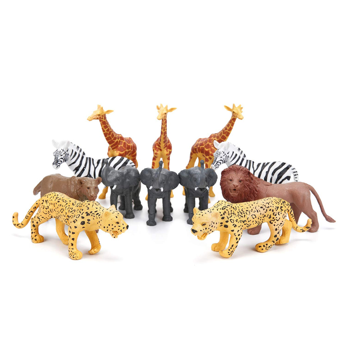 Jumbo Safari Animal Figurines, 12 Piece African Jungle Zoo Set, Realistic Elephant, Giraffe, Lion Toys for Toddlers, Kids Birthday