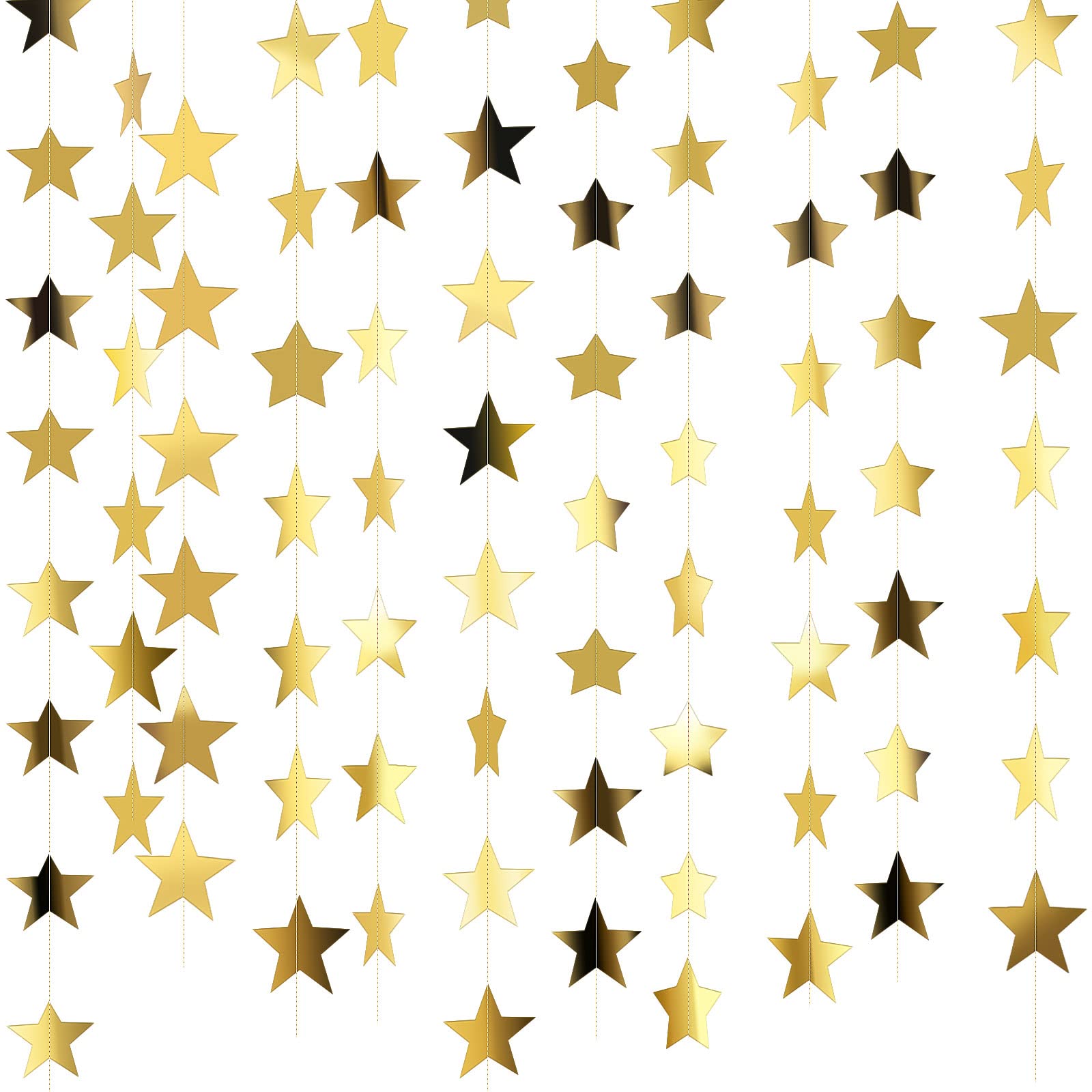 Patelai Glitter Star Garland Banner Decor, 130 Feet Bright Star Hanging Bunting Banner Backdrop for 2025 New Year Decor Graduation Wedding Birthday Christmas Party(Gold)
