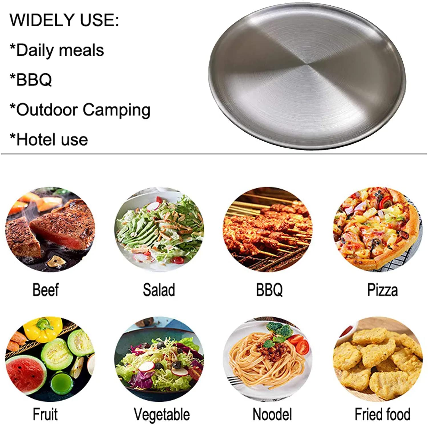 JXHAPY Reusable Brushed Metal Dinner Plates-Stainless Steel Round Plates,Dinner Plate Dish Heavy Duty Kitchenware Round Metal Plates | Dishwasher Safe |Use for BBQ Steak (10 Inch 4 Pack)
