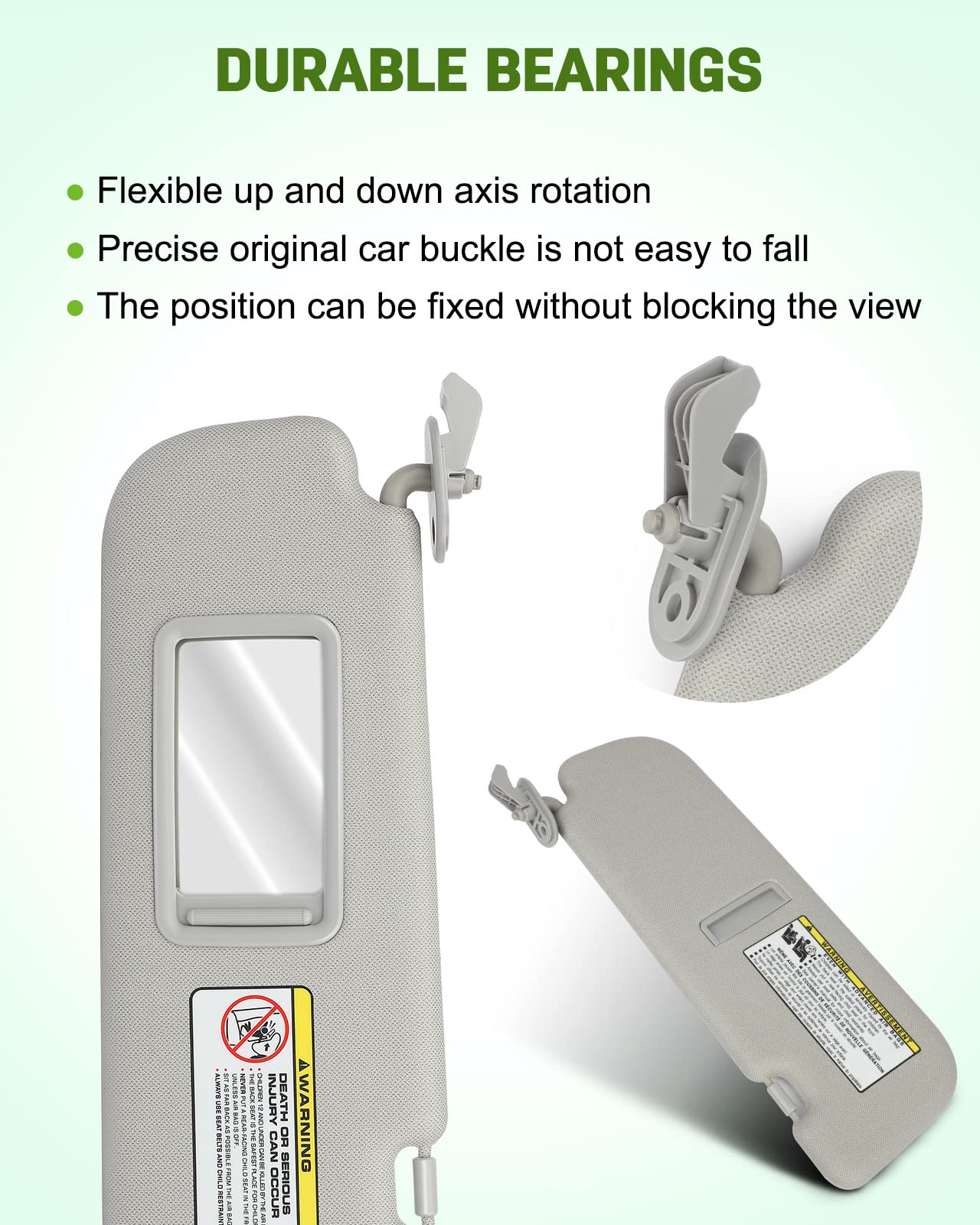 SCITOO Left Driver Side Sun Visor Assembly fit for Hyundai Elantra 2011-2015 without Sunroof (Gray)
