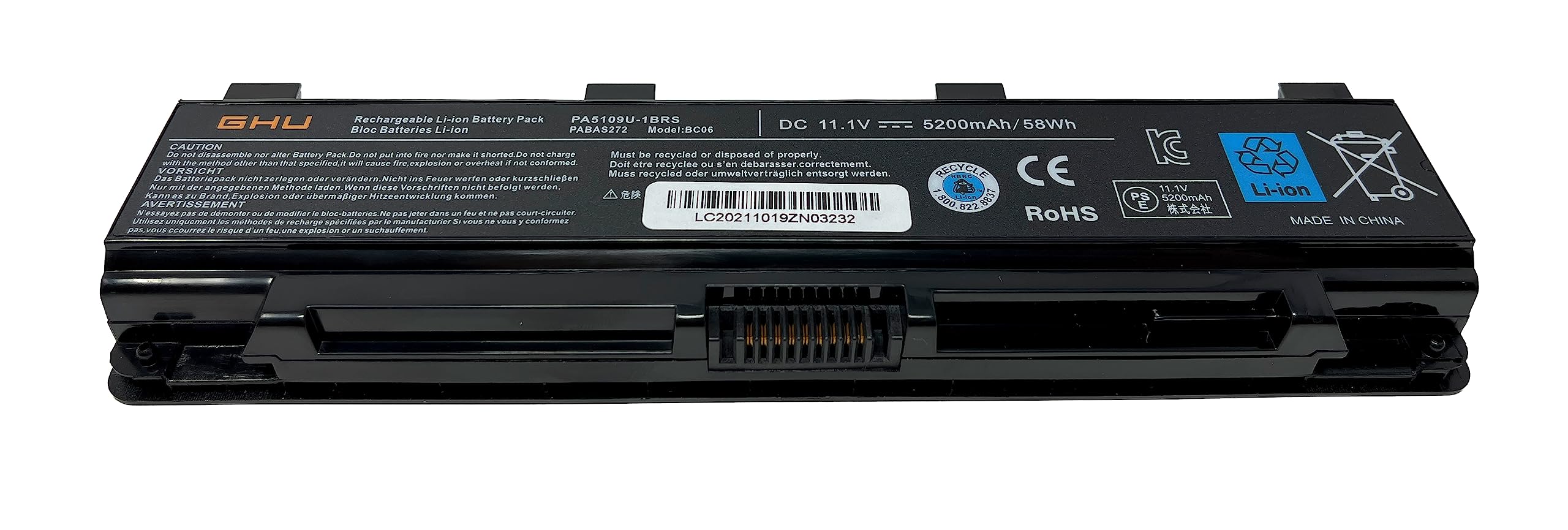 GHU New Replacement Laptop Battery 58 WH PA5109U-1BRS Compatible with Toshiba Satellite PABAS271 PABAS272 PABAS273 C855 C855D L855 L875 P855 P875 S855 S875 PA5110U-1BRS PA5108U-1BRS C55-A