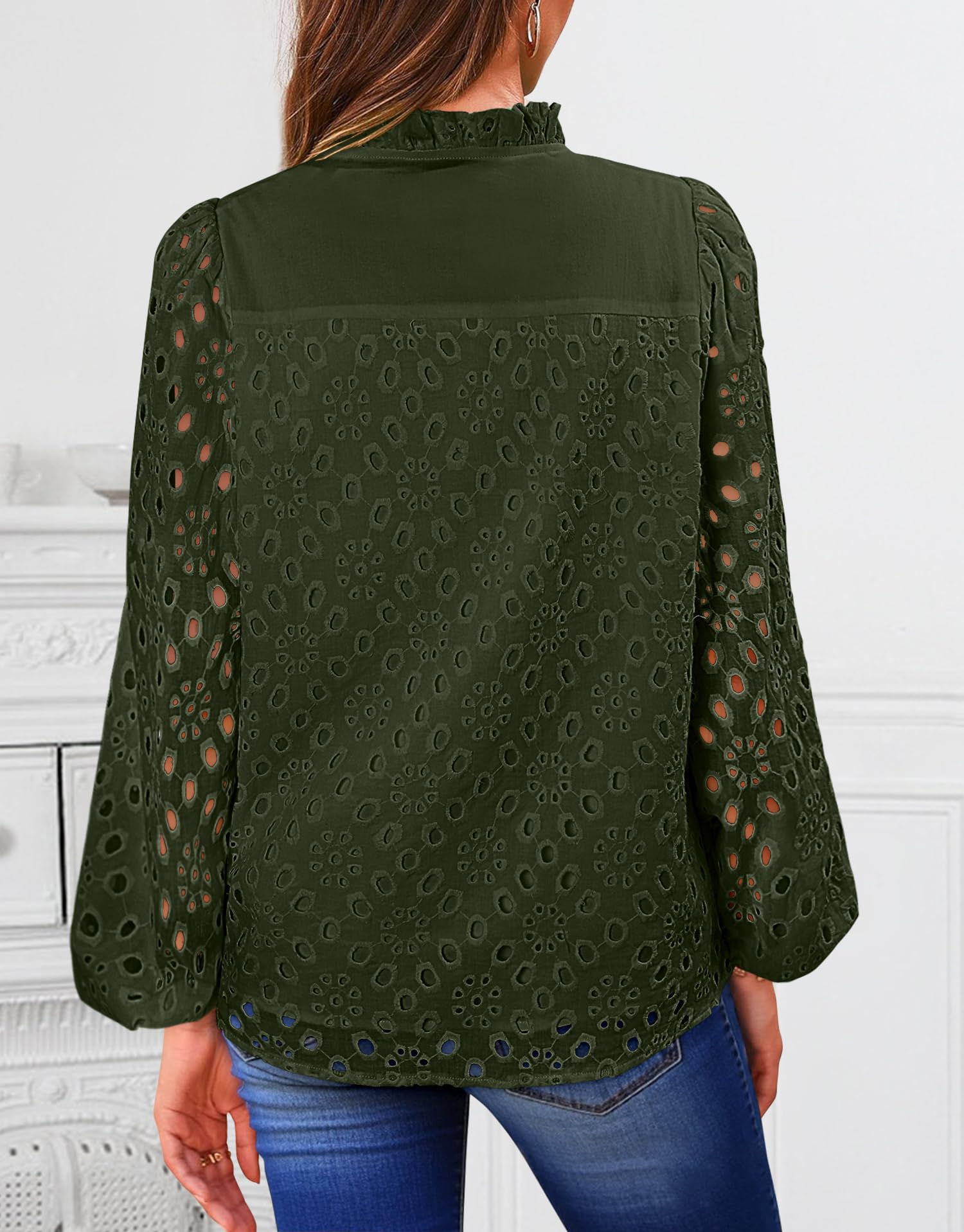 BETTE BOUTIK Plus Size Tops for Women Tunic lace top for Women Dressy Long Sleeve Cute Blouse for Woman Army Green XX-Large
