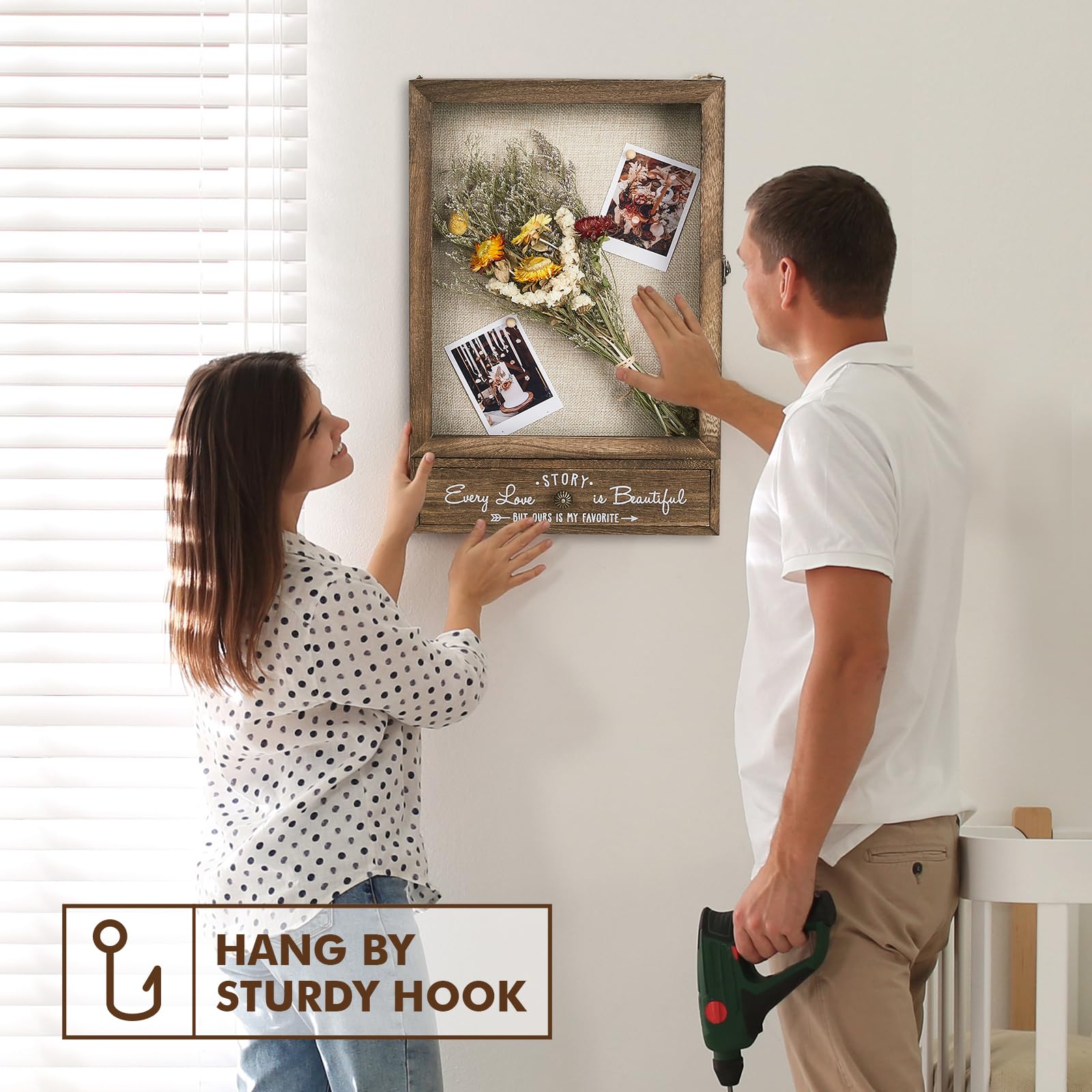 AW BRIDAL 11X16 Large Shadow Box Picture Frames Deep Shadow Boxes Display Cases with Removable Shelves and Drawers, Brown Wooden Memory Boxes for Keepsakes with Slot