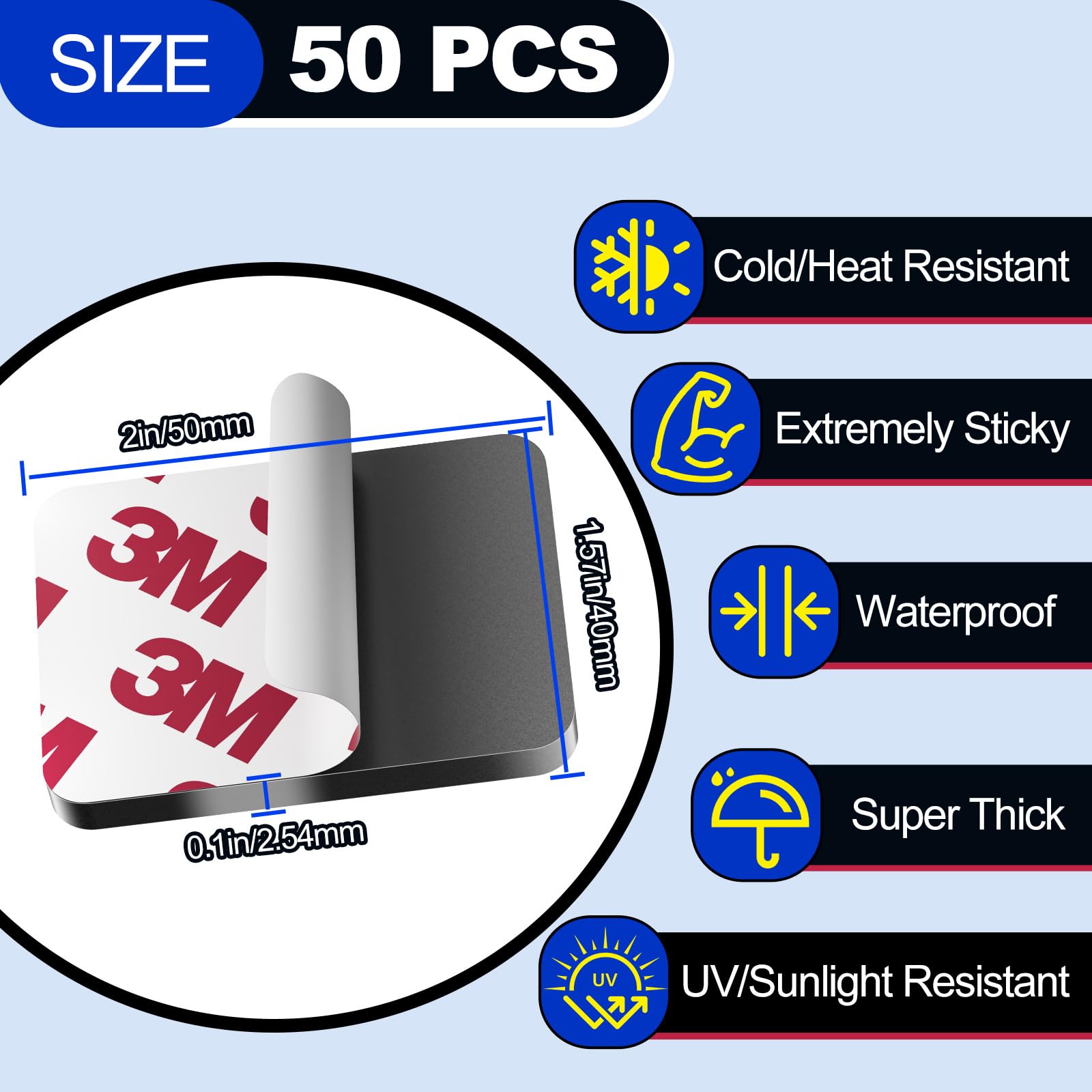 PHIXBEAR 0.12" Thick Strong Double Sided Adhesive Pads Made of 3M, 1.57 x 2 Heavy Duty Sticky Mounting Foam Tape, Heat & Weather Resistant for Car & Home Décor 60 Pcs
