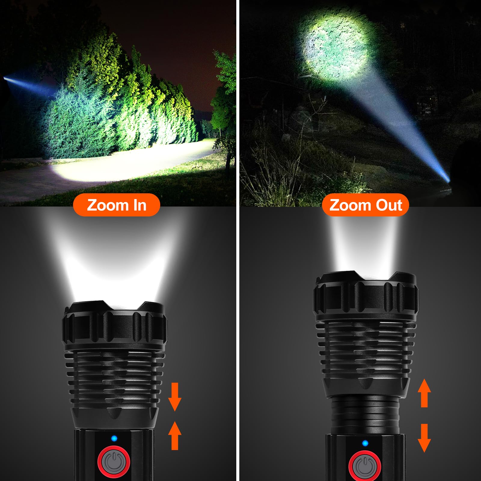 Grace Marci Super Bright Rechargeable Flashlights, High Lumen 500000 Lumens, LED Flashlight with 5 Modes, IP55 Waterproof, Powerful Handheld Flashlight for Camping, Hiking, Emergency