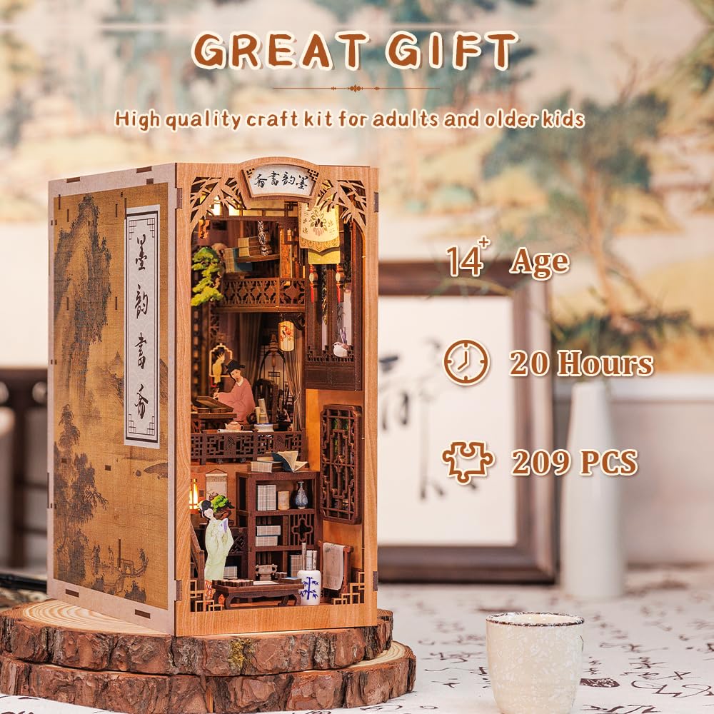 CUTEBEE Book Nook Kit - DIY Miniature House Dollhouse Kit for Adult and Teens, Booknook Bookshelf Decor Alley Model Build with LED Light, Gifts for Family and Friends (Ink Rhyme Bookstore)