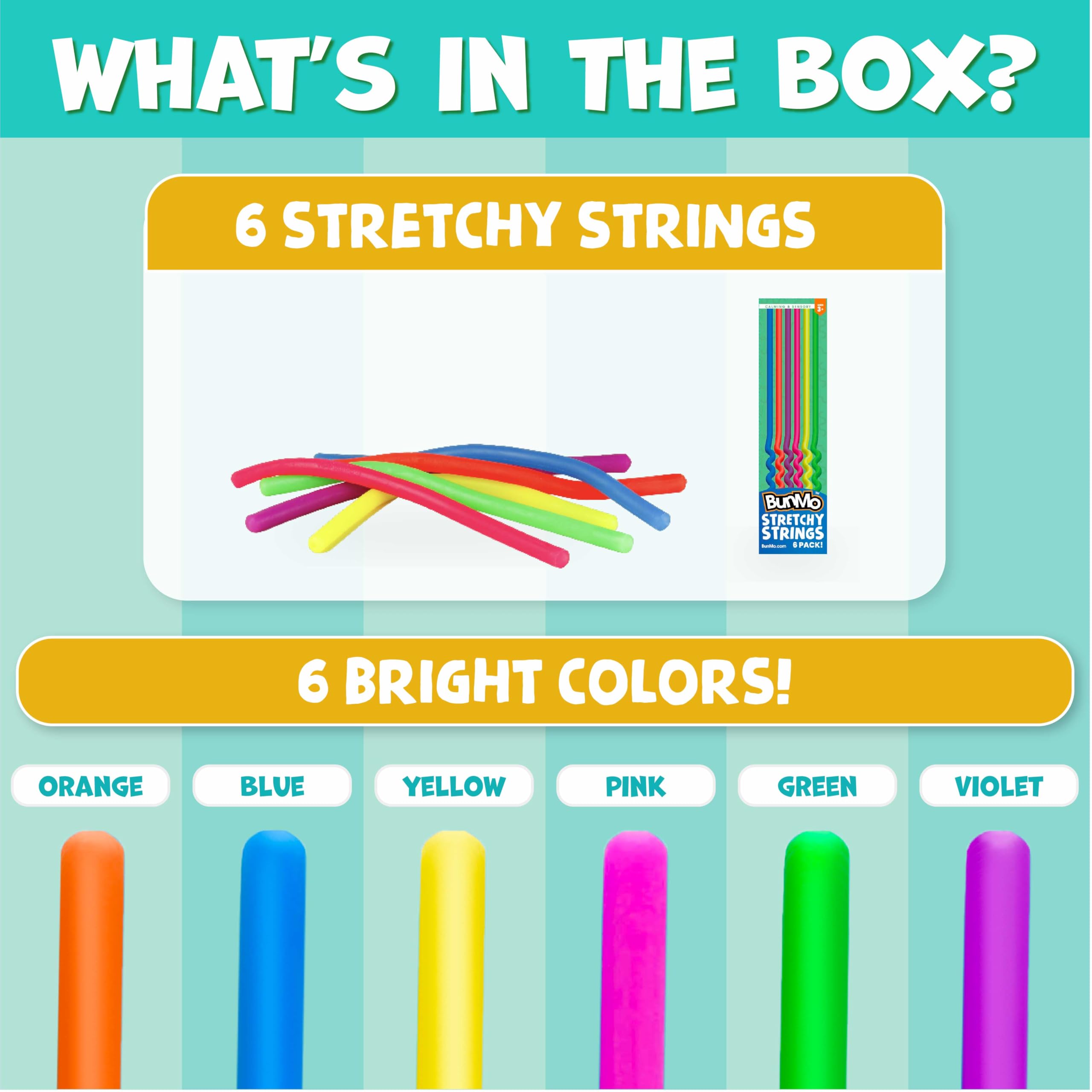 BUNMO Stocking Stuffers for Kids - Stretchy Sensory Strings - Sensory Toys for Kids - Stocking Stuffers for Boys and Girls - Hours of Fun - Original - 6 Pack